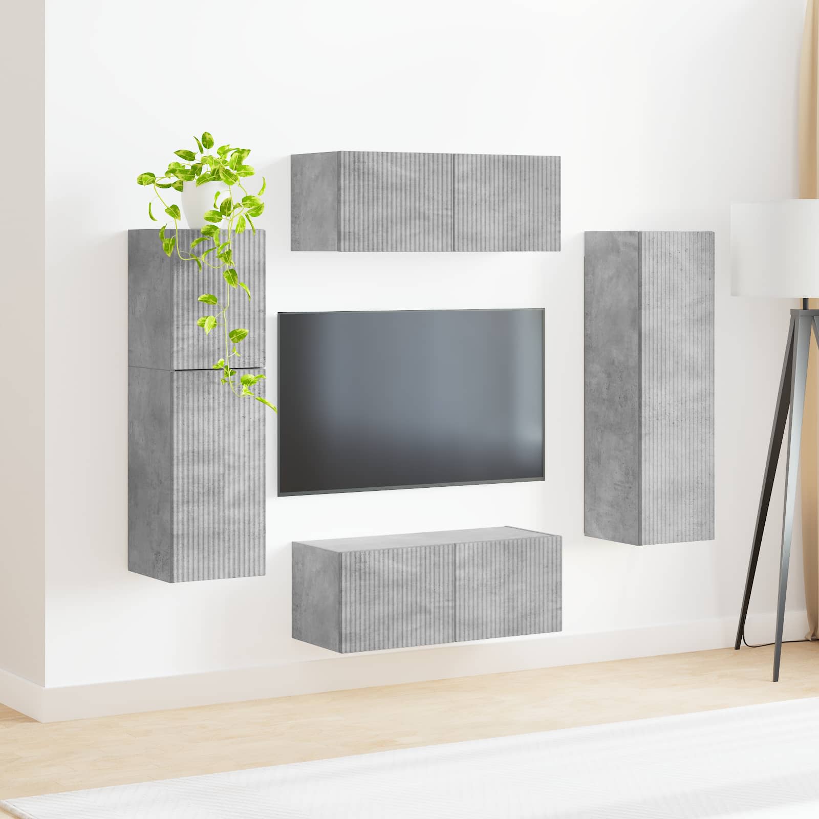 Ensemble meuble TV 4 pcs Gris béton Bois d'ingénierie - XIOS