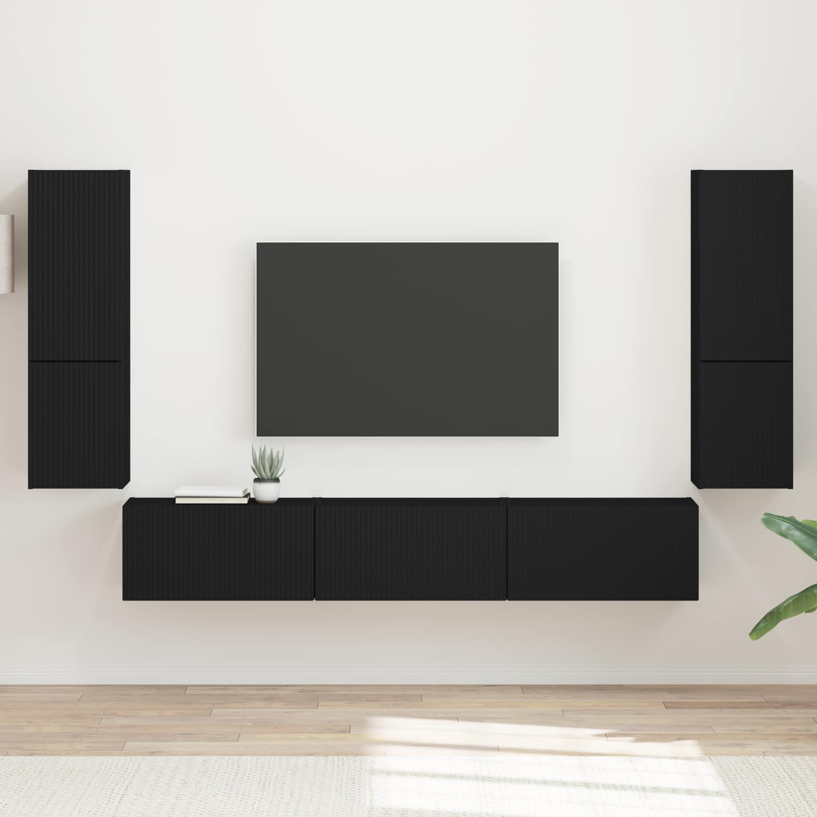 Ensemble meuble TV Montage mural 4 pcs Noir Bois d'ingénierie - XIOS