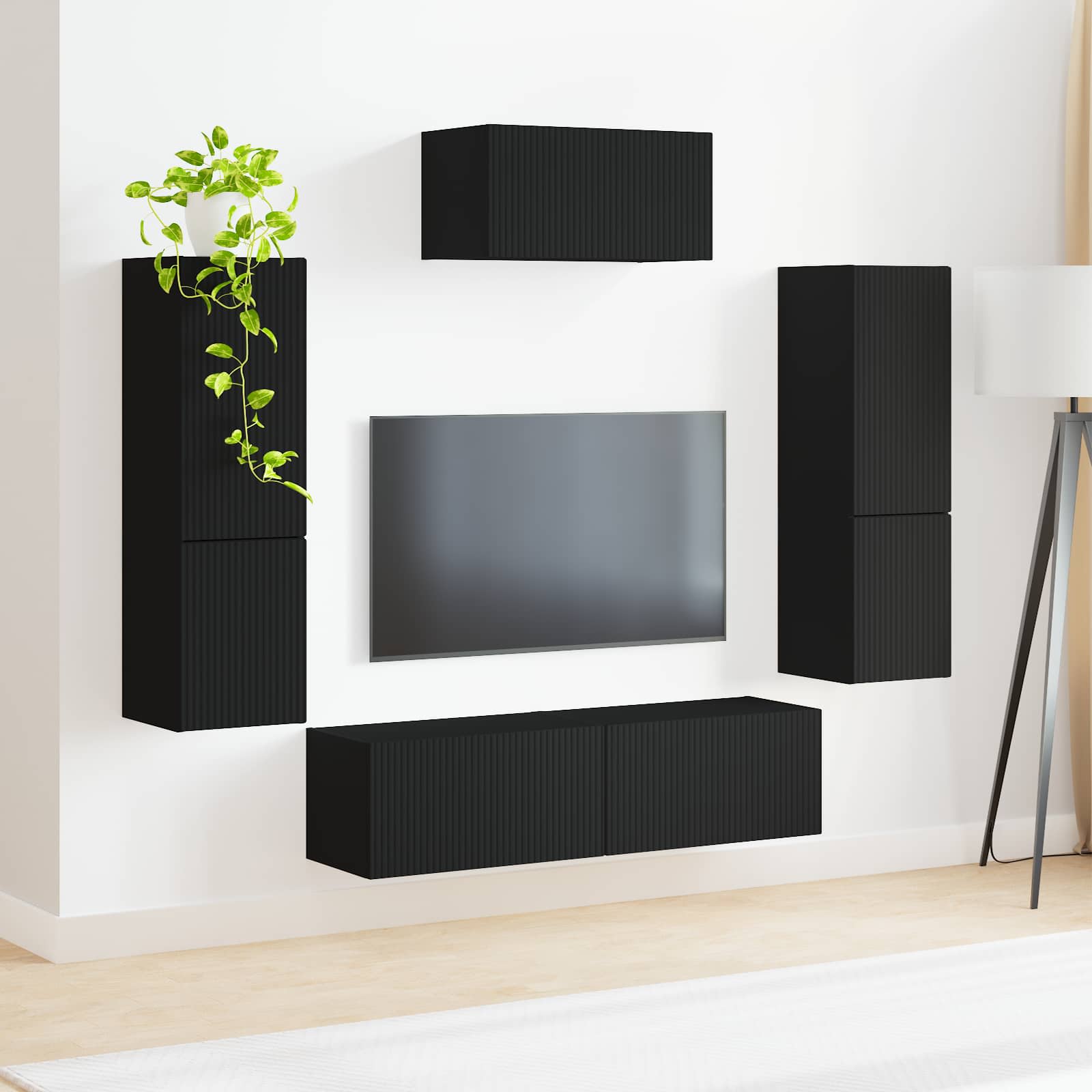Ensemble meuble TV Montage mural 4 pcs Noir Bois d'ingénierie - XIOS