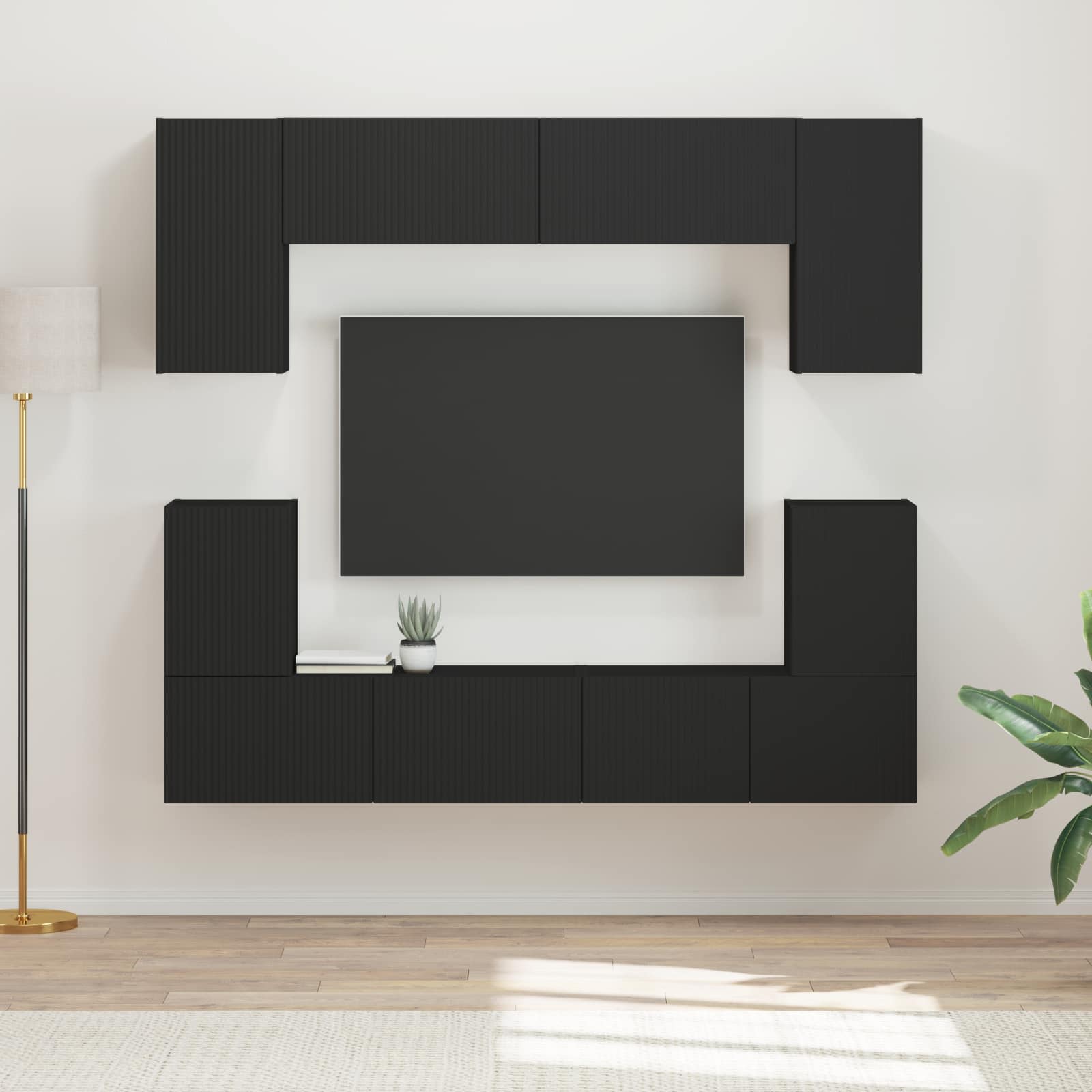 Ensemble meuble TV Montage mural 5 pcs Noir Bois d'ingénierie - XIOS