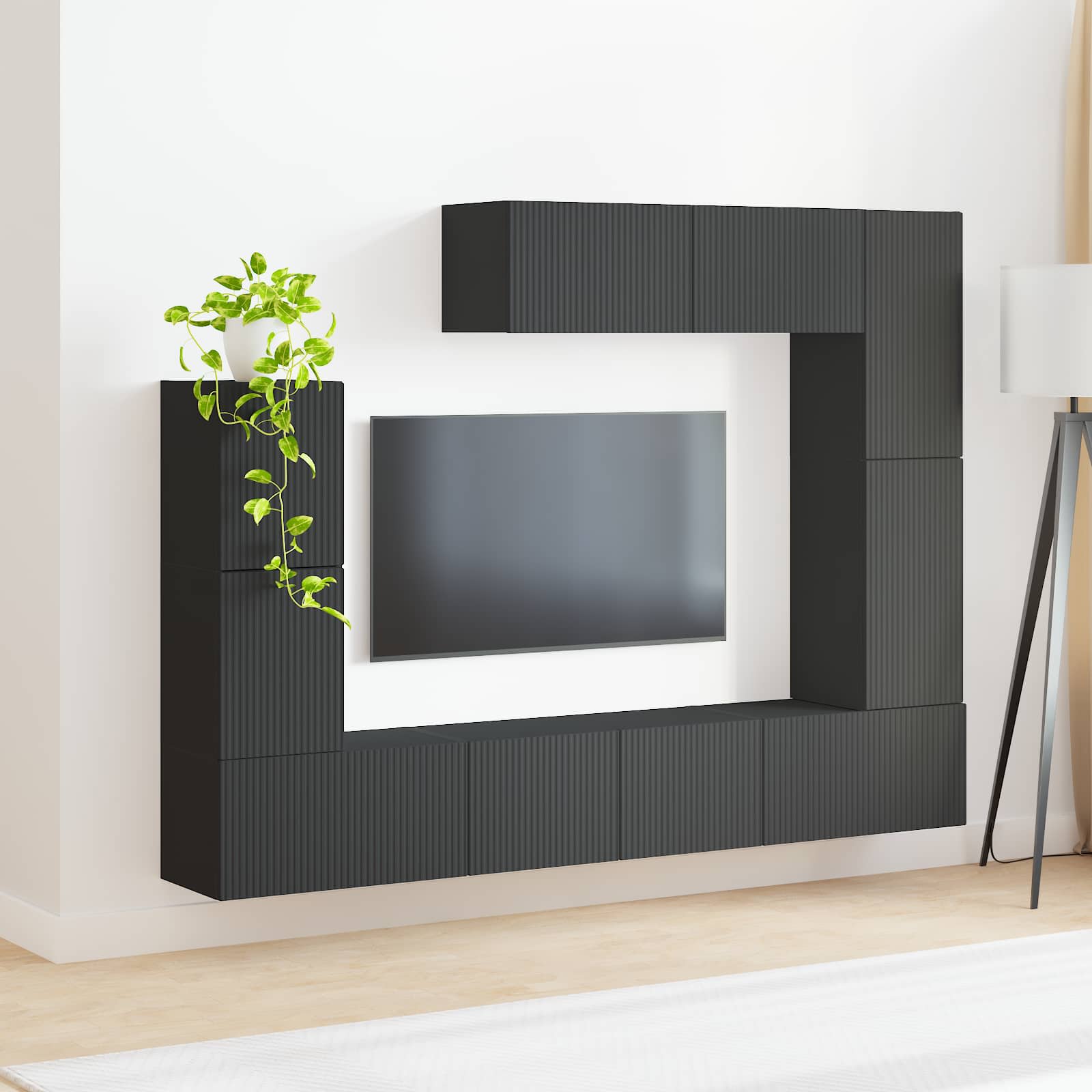 Ensemble meuble TV Montage mural 5 pcs Noir Bois d'ingénierie - XIOS