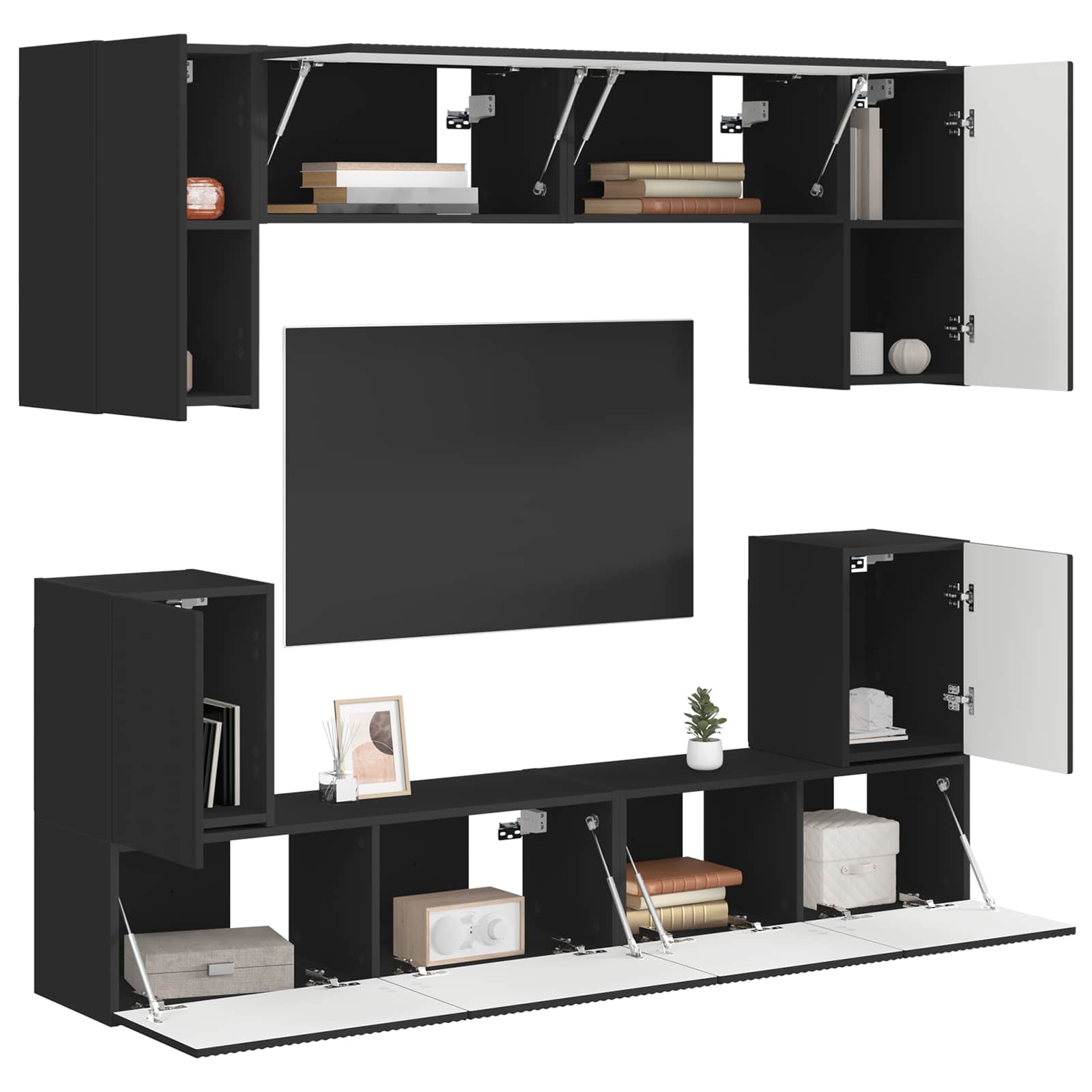 Ensemble meuble TV Montage mural 5 pcs Noir Bois d'ingénierie - XIOS