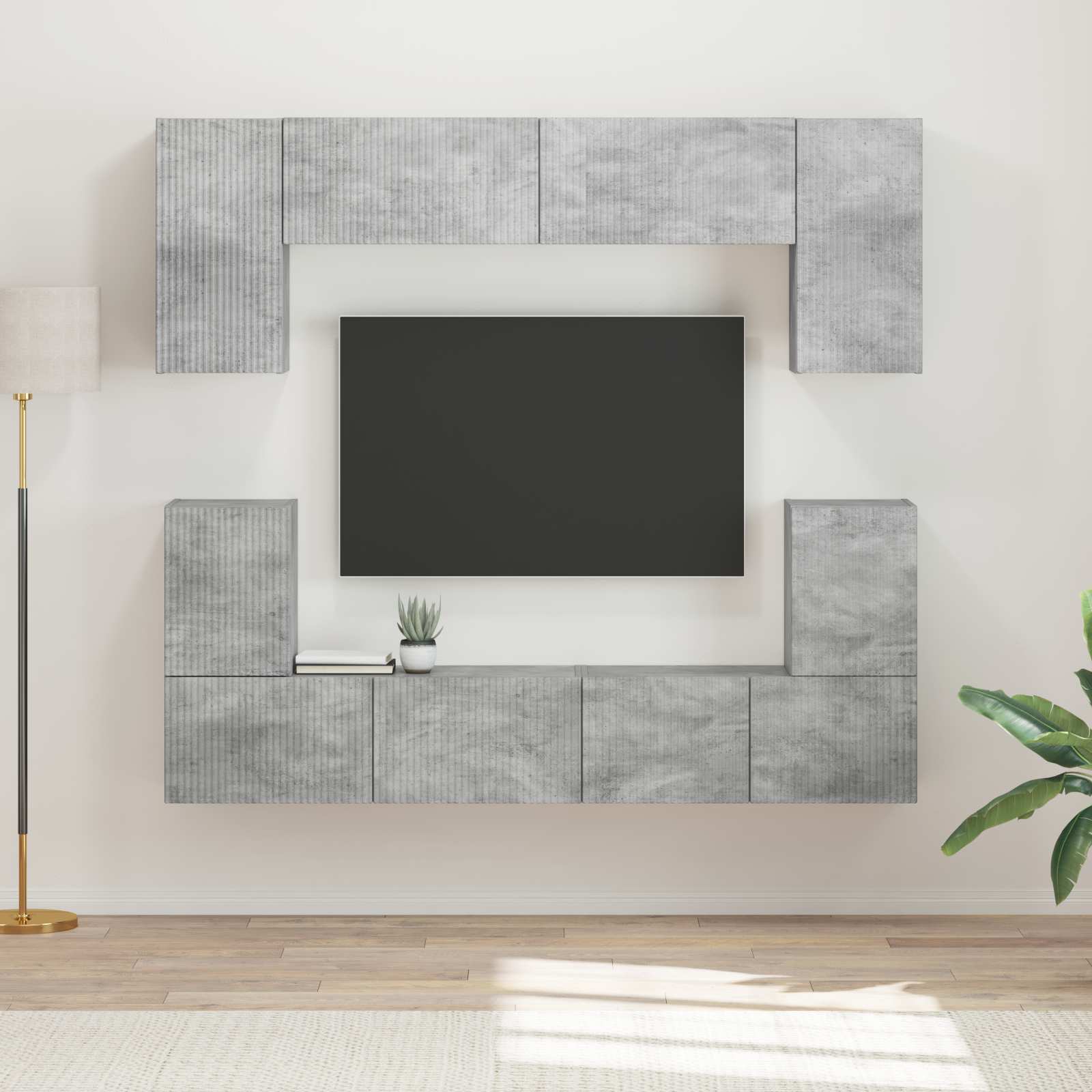 Ensemble meuble TV 5 pcs Gris béton Bois d'ingénierie - XIOS