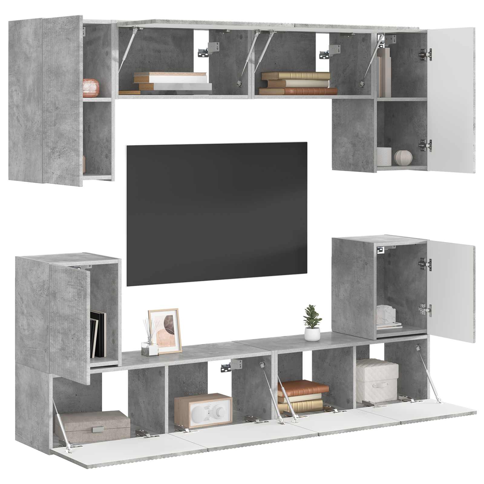 Ensemble meuble TV 5 pcs Gris béton Bois d'ingénierie - XIOS