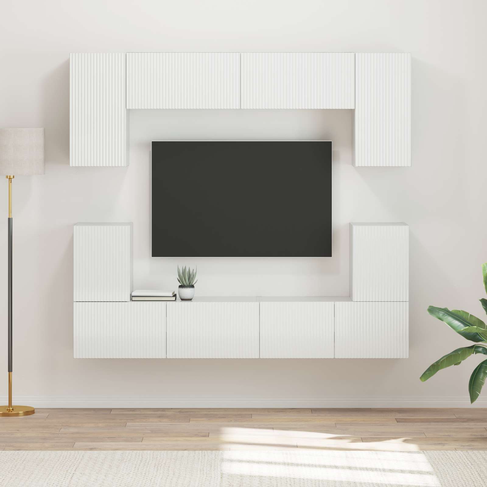 Ensemble meuble TV 5 pcs Blanc brillant Bois d'ingénierie - XIOS