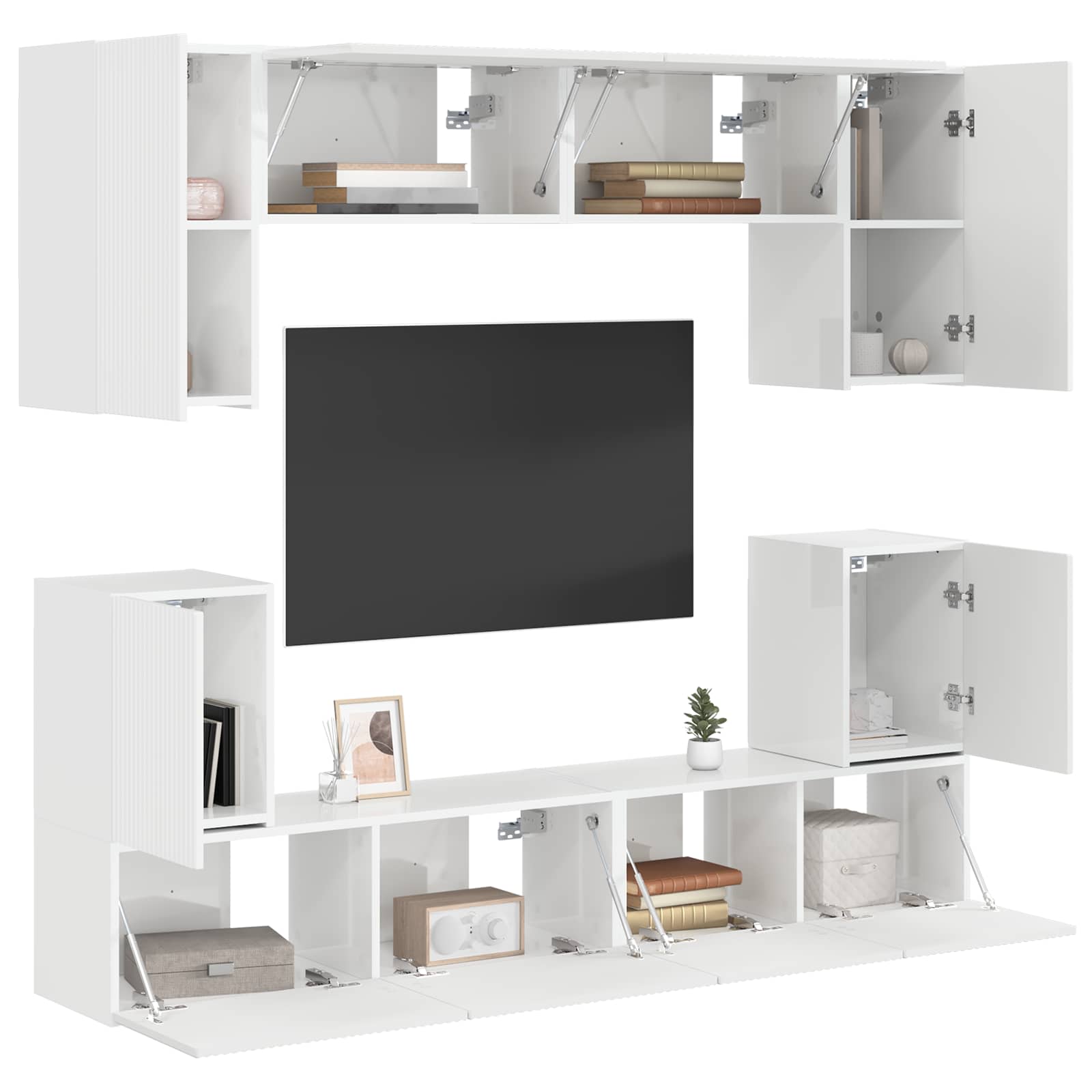 Ensemble meuble TV 5 pcs Blanc brillant Bois d'ingénierie - XIOS