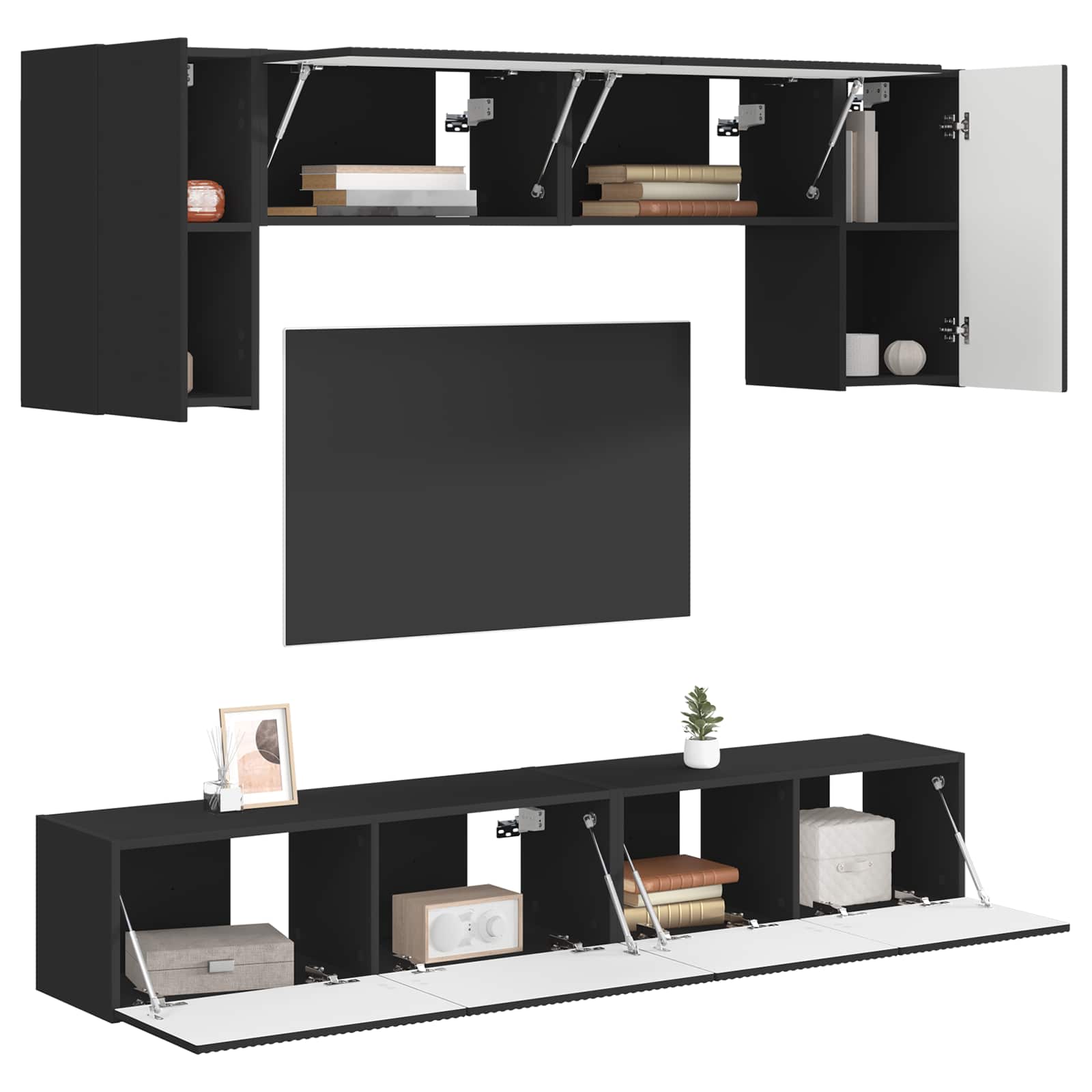Ensemble meuble TV 4 pc Noir Bois d'ingénierie