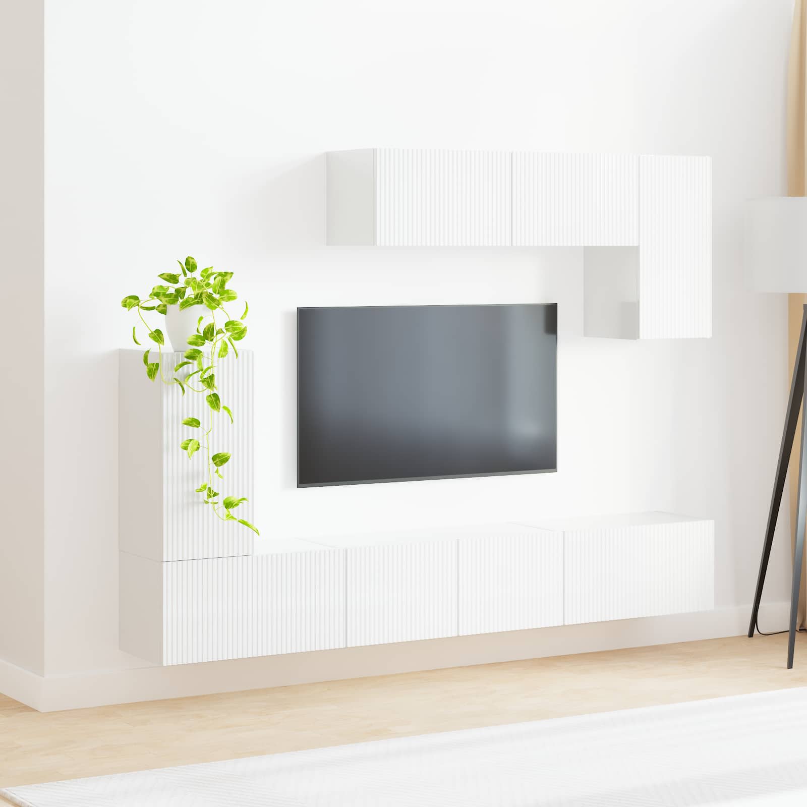 Ensemble meuble TV 4 pc Blanc brillant Bois d'ingénierie