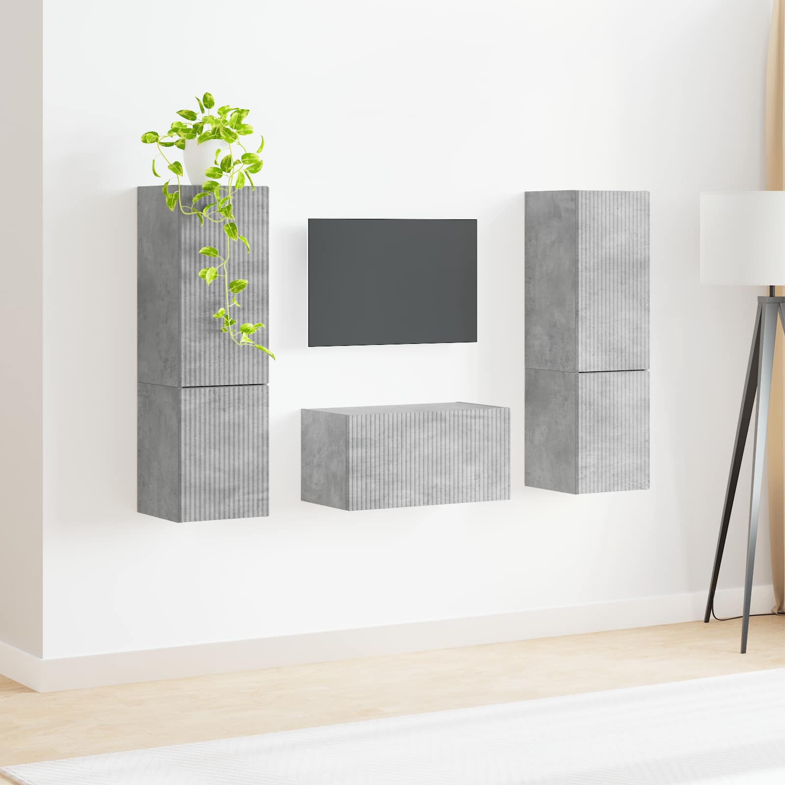 Ensemble meuble TV 5 pcs Gris béton Bois d'ingénierie - XIOS