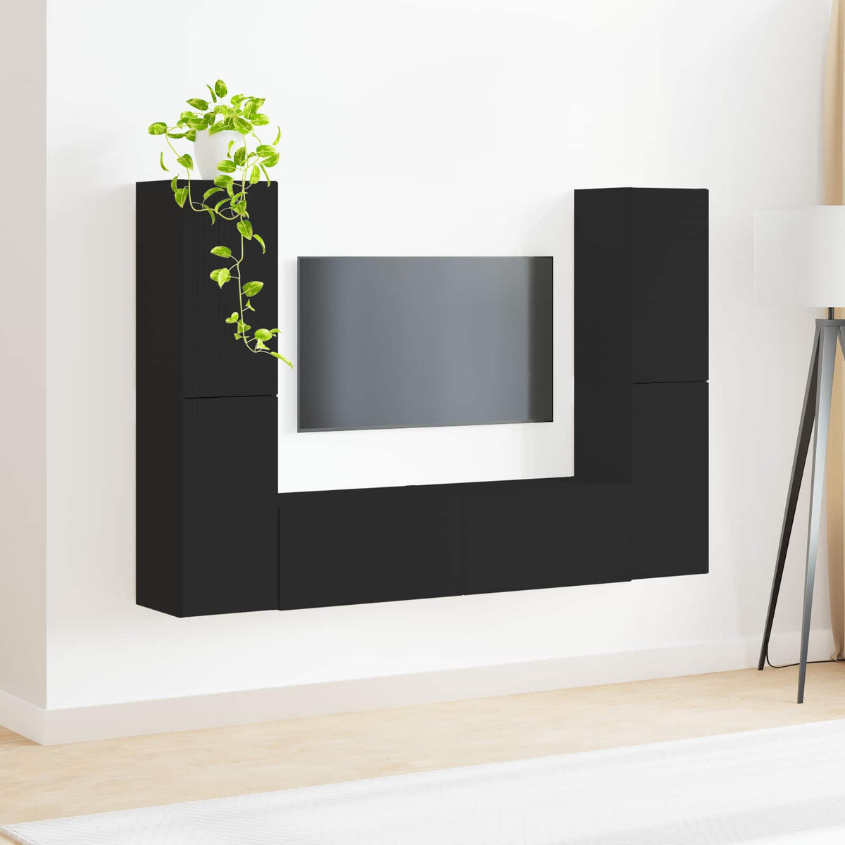 Ensemble meuble TV 6 pc Noir Bois d'ingénierie