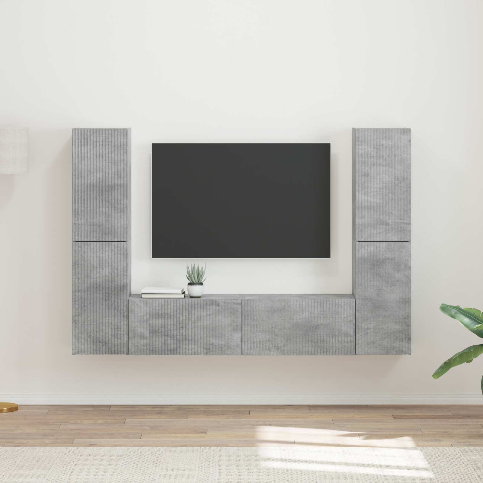Ensemble meuble TV 6 pc Gris béton Bois d'ingénierie