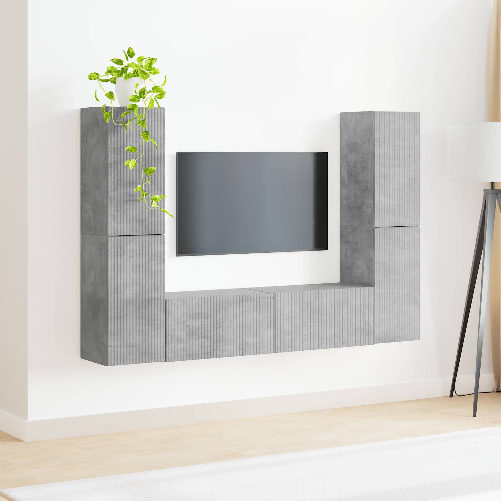 Ensemble meuble TV 6 pc Gris béton Bois d'ingénierie