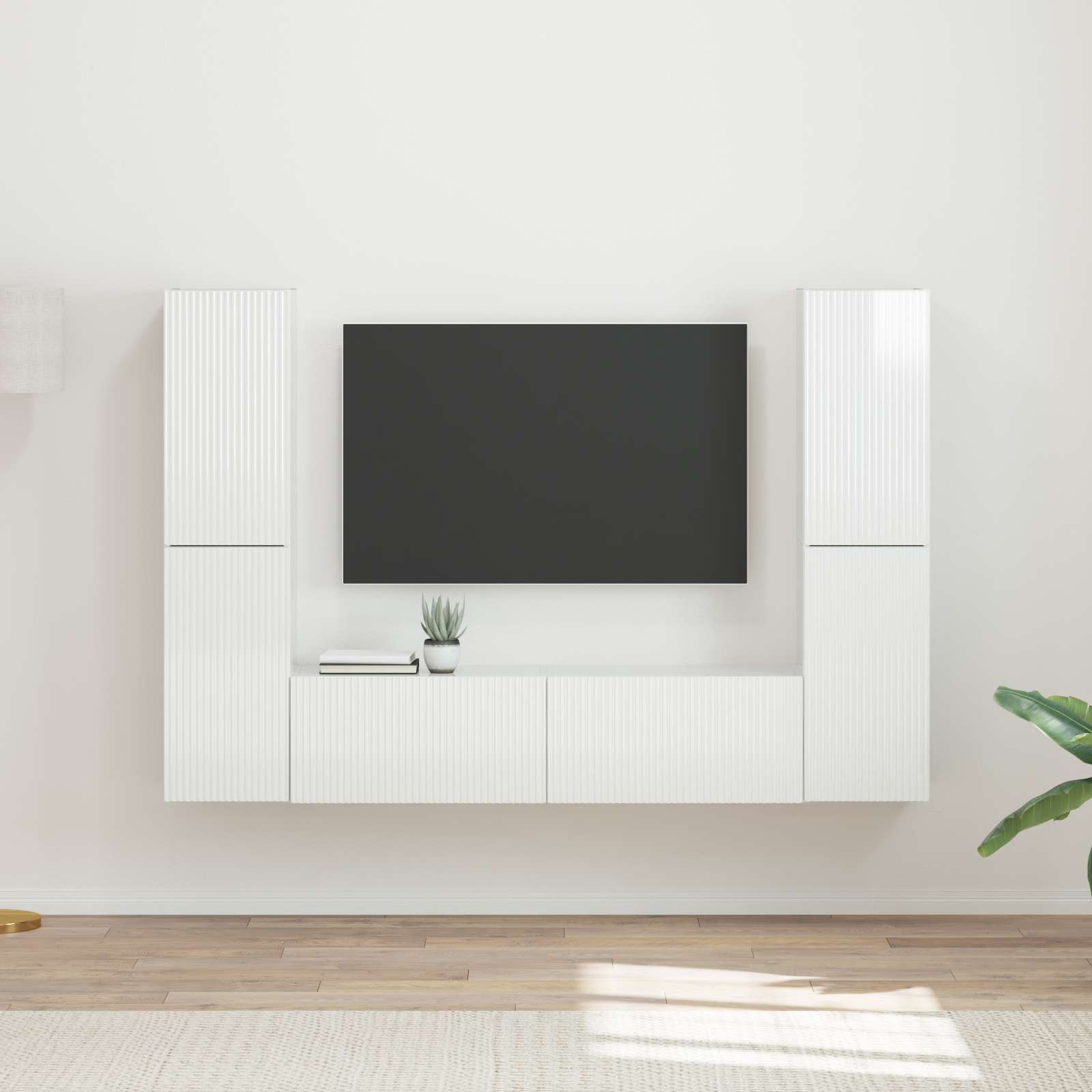 Ensemble meuble TV 6 pc Blanc brillant Bois d'ingénierie
