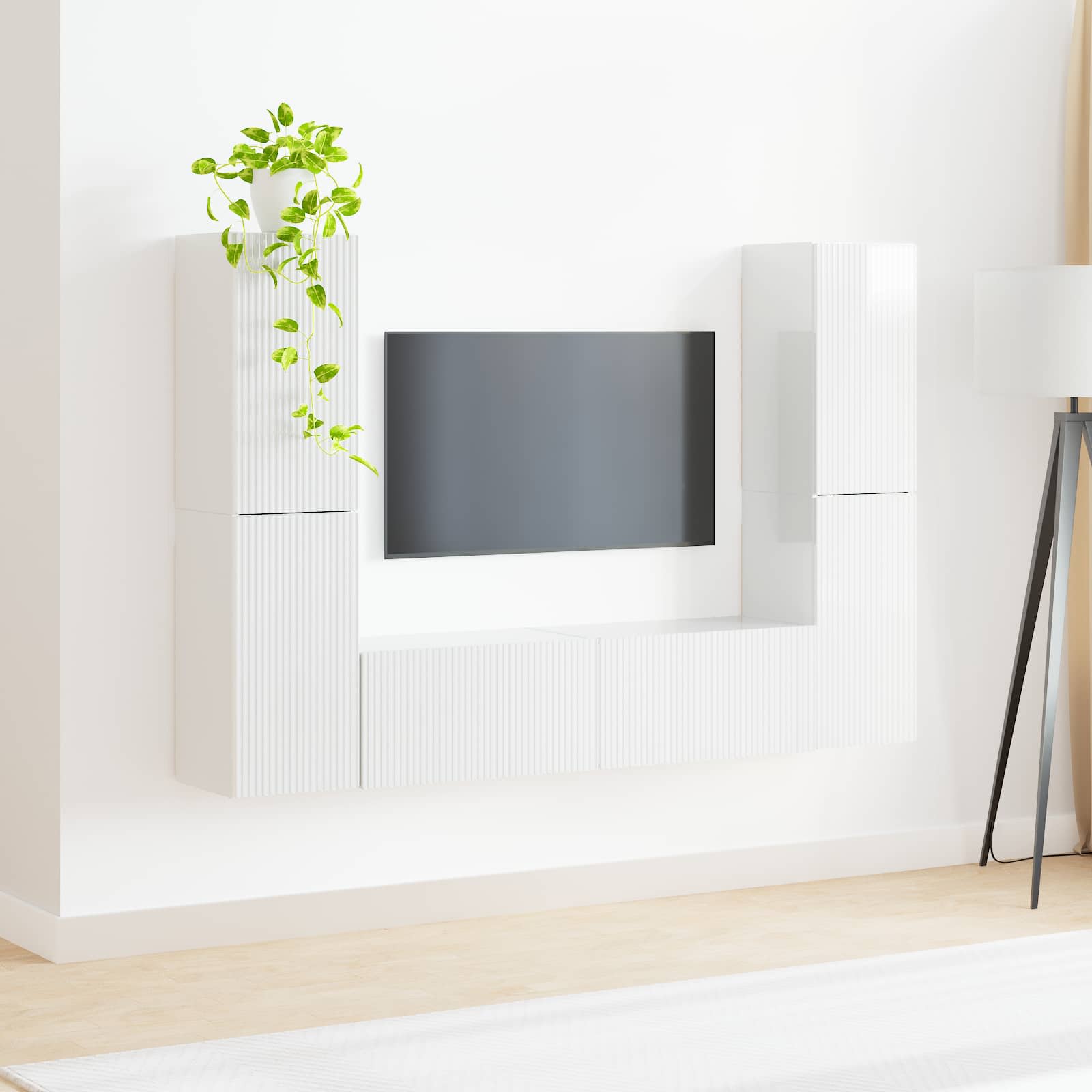 Ensemble meuble TV 6 pc Blanc brillant Bois d'ingénierie