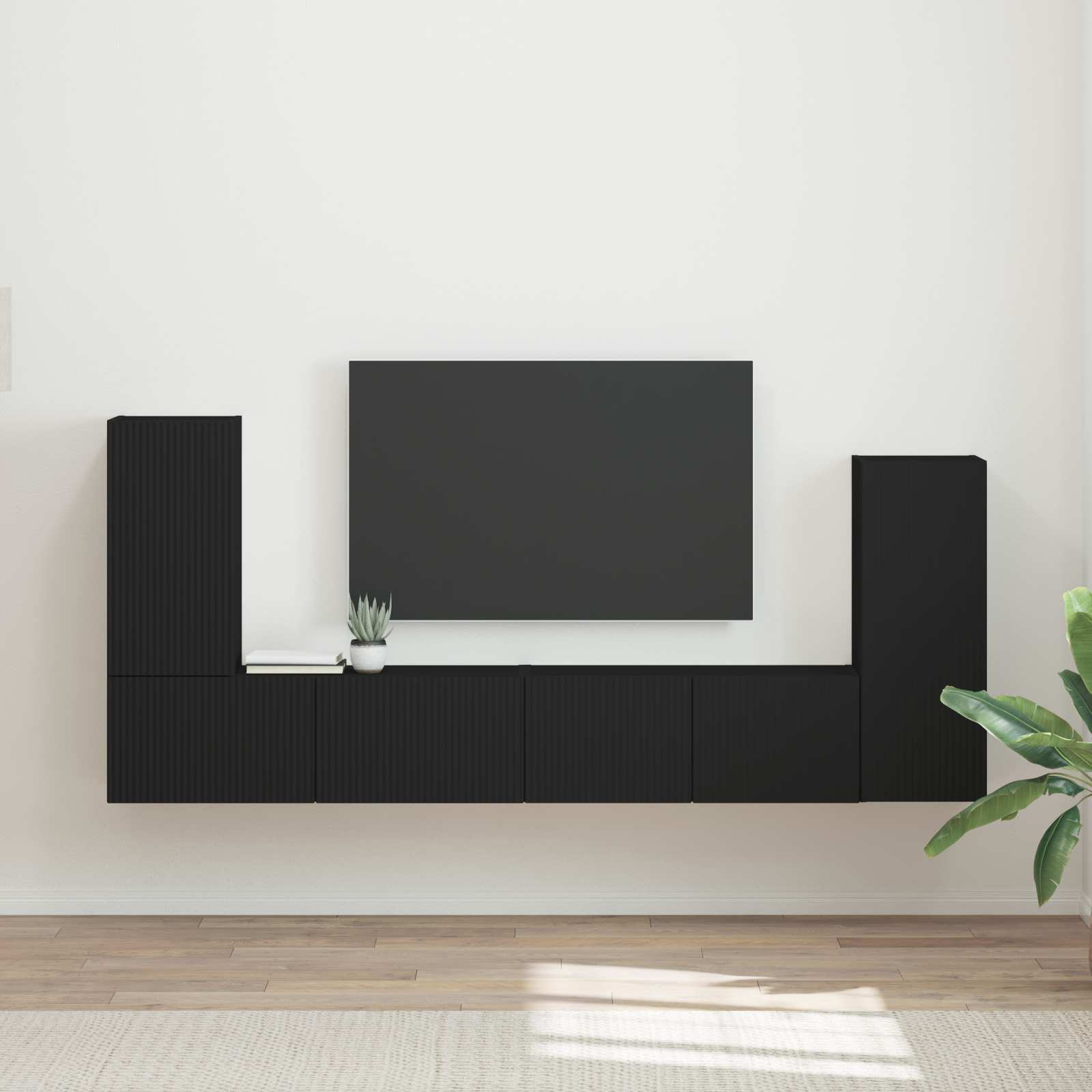 Ensemble meuble TV 4 pc Noir Bois d'ingénierie