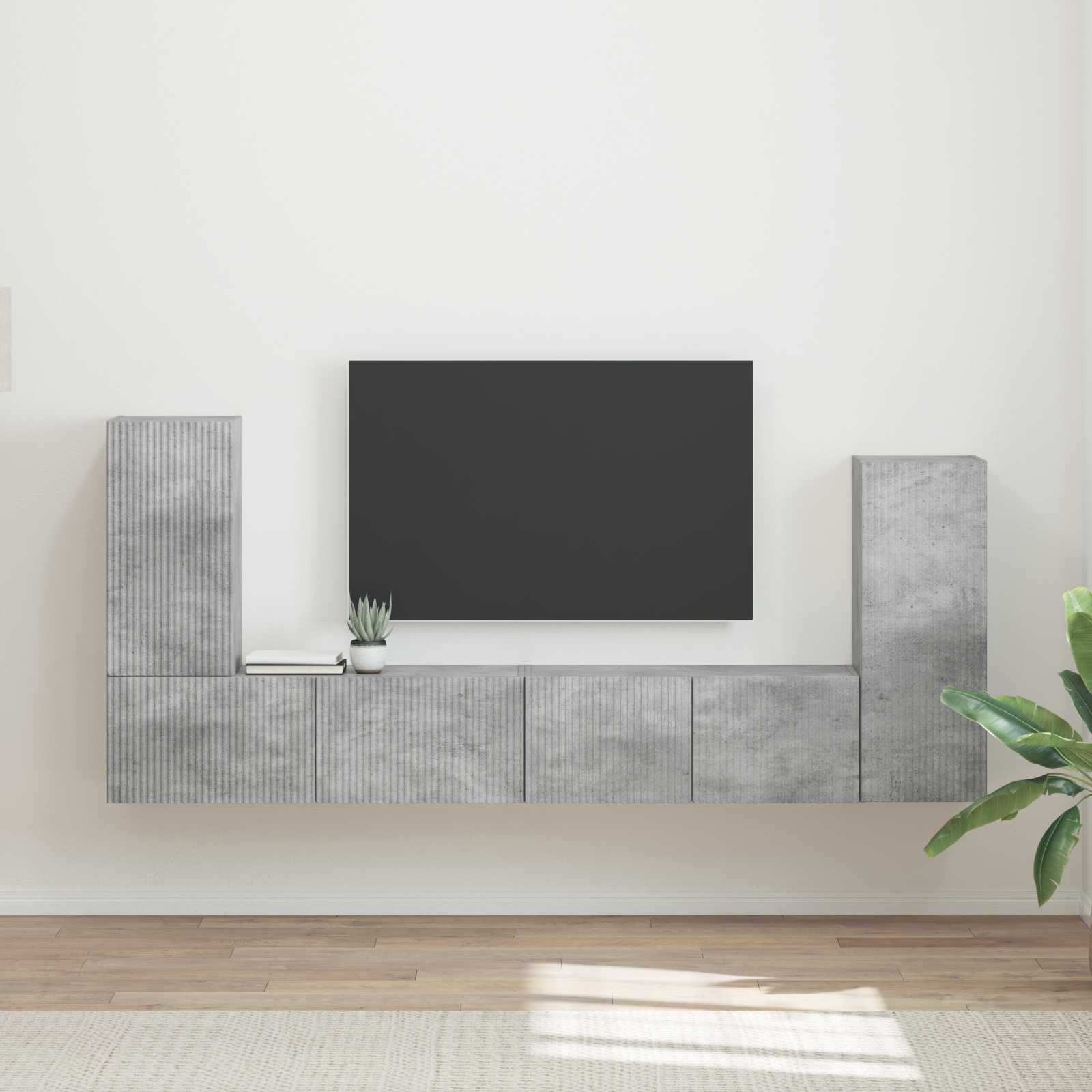 Ensemble meuble TV 4 pc Gris béton Bois d'ingénierie