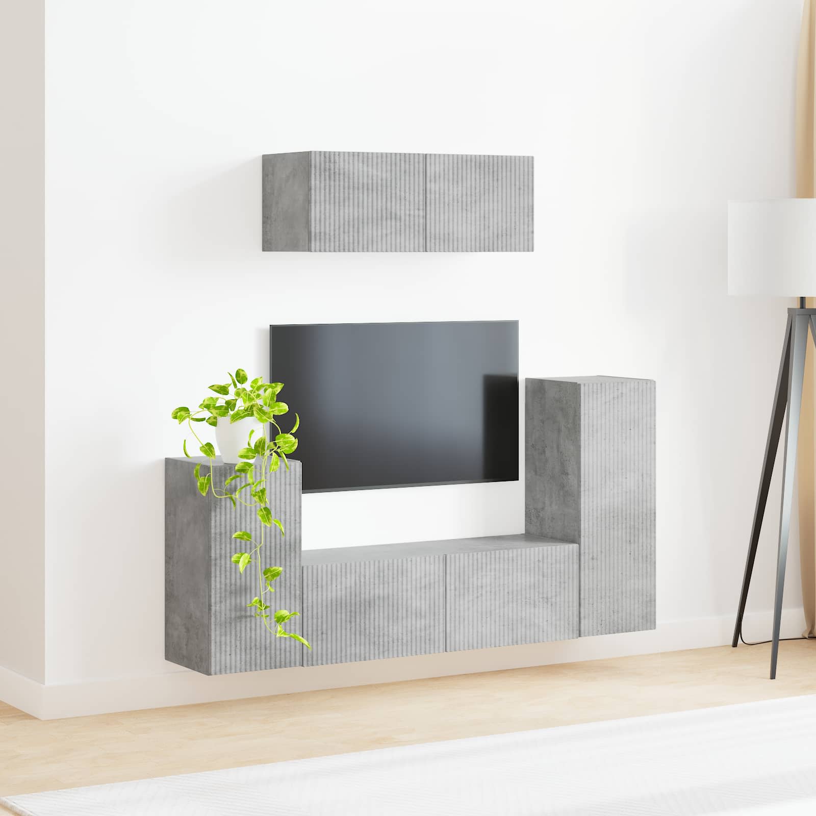 Ensemble meuble TV 4 pc Gris béton Bois d'ingénierie