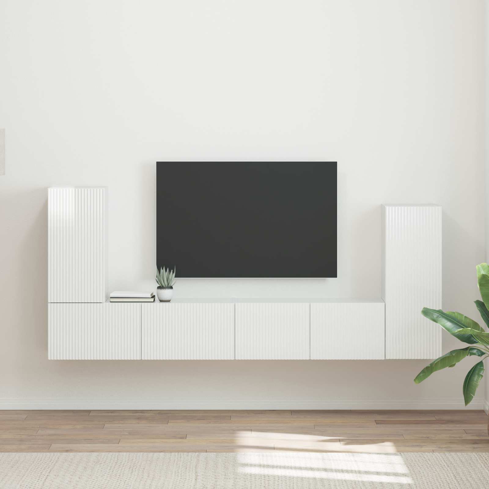 Ensemble meuble TV 4 pc Blanc brillant Bois d'ingénierie