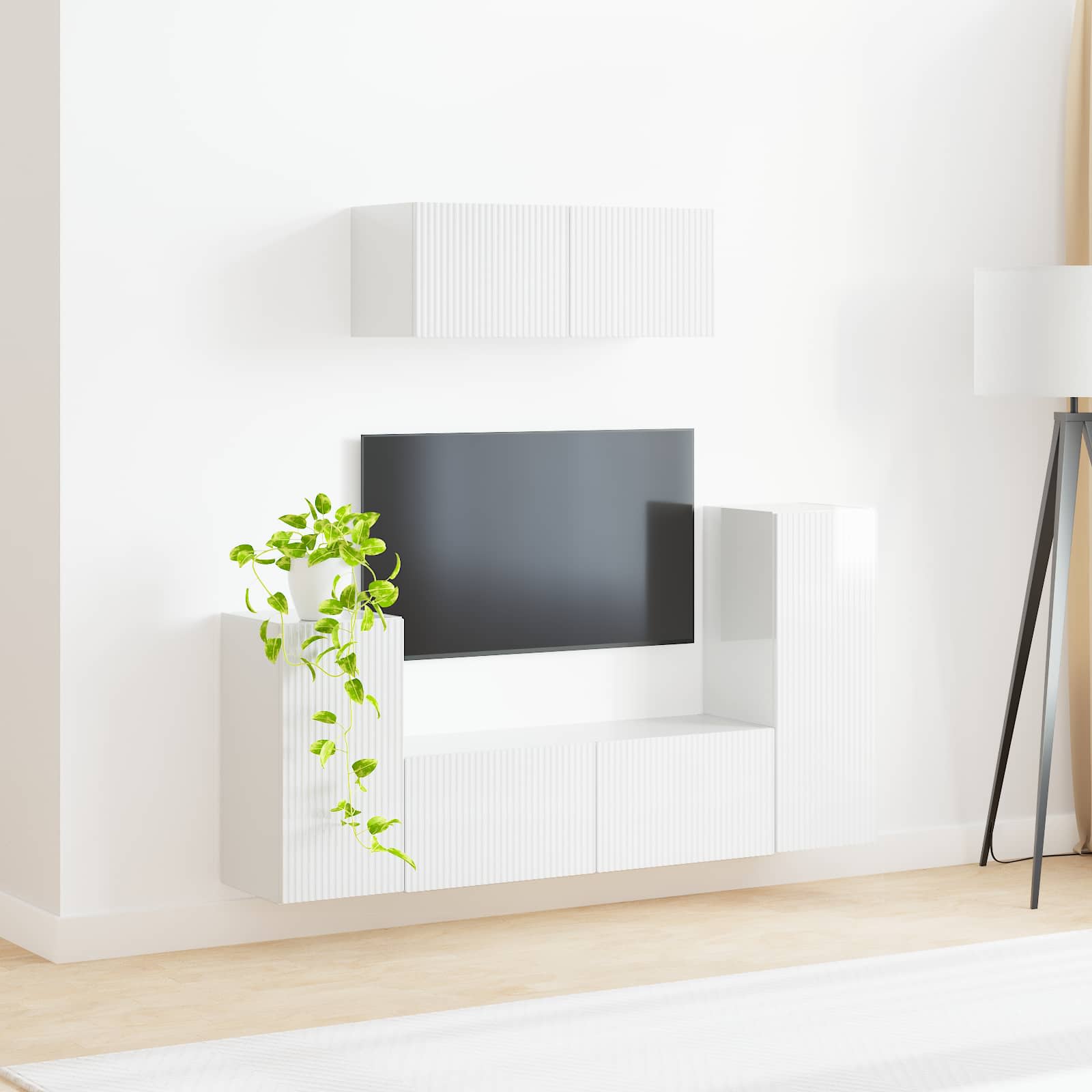 Ensemble meuble TV 4 pc Blanc brillant Bois d'ingénierie