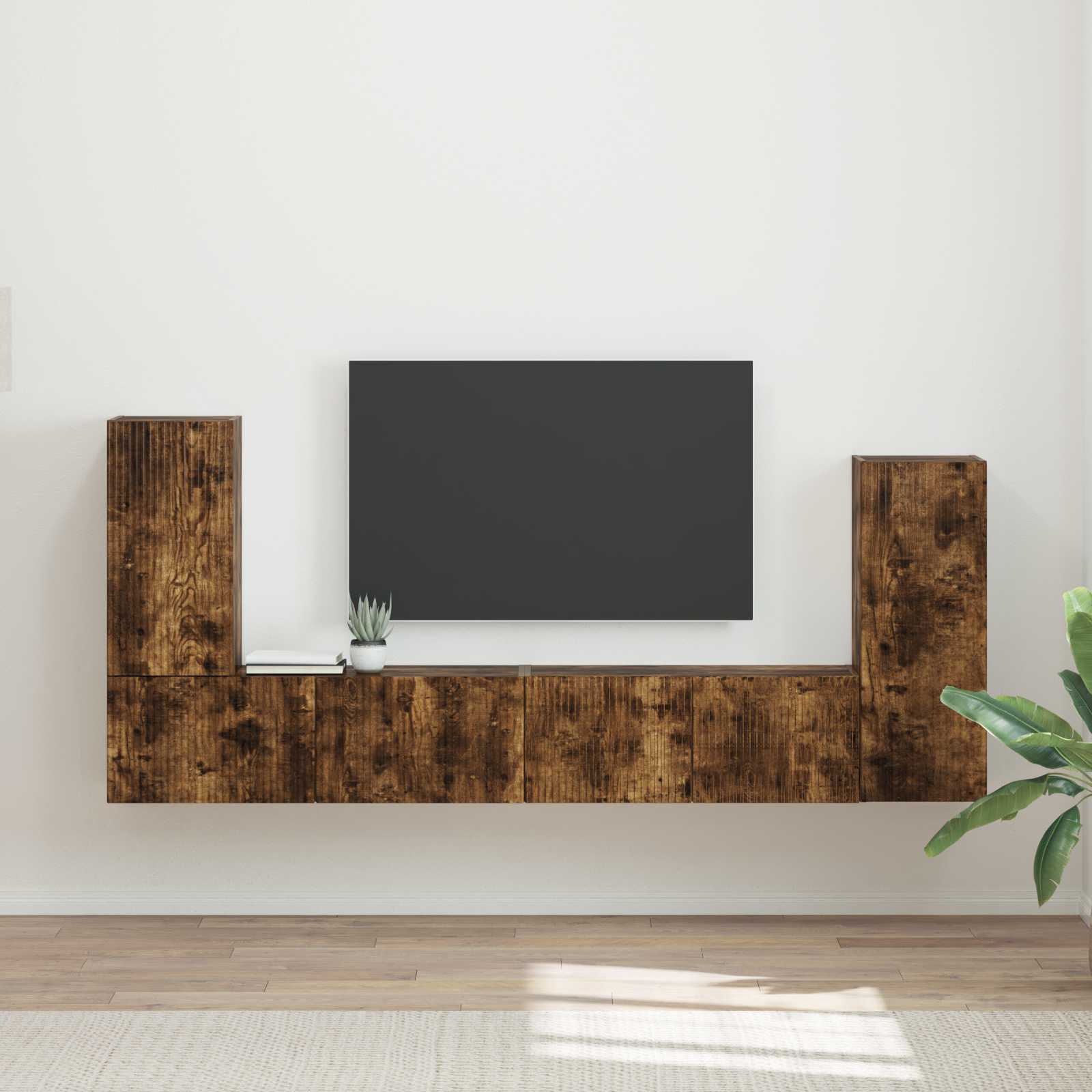 Ensemble meuble TV 4 pc Chêne fumé Bois d'ingénierie