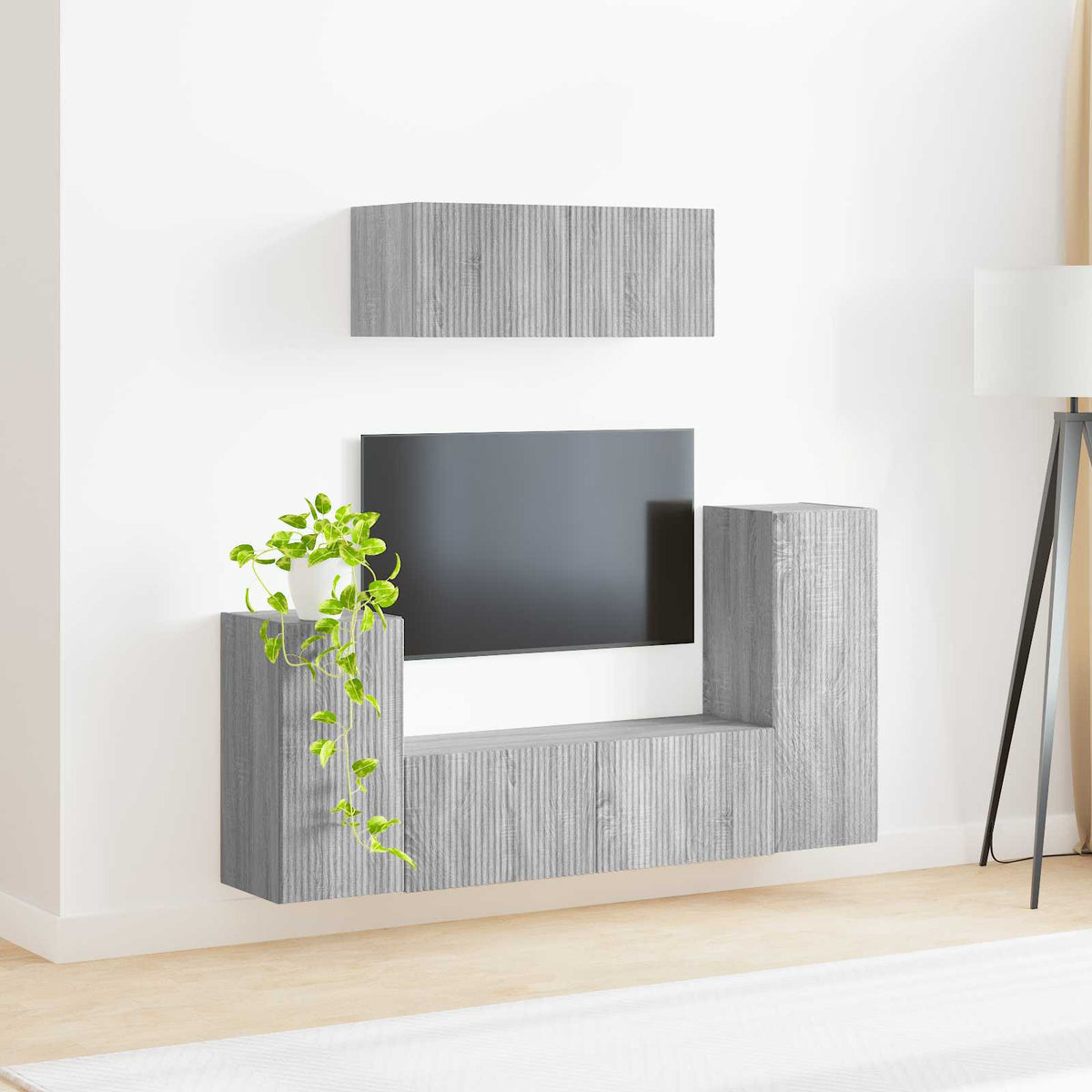 Ensemble meuble TV 4 pc Gris Sonoma Bois d'ingénierie