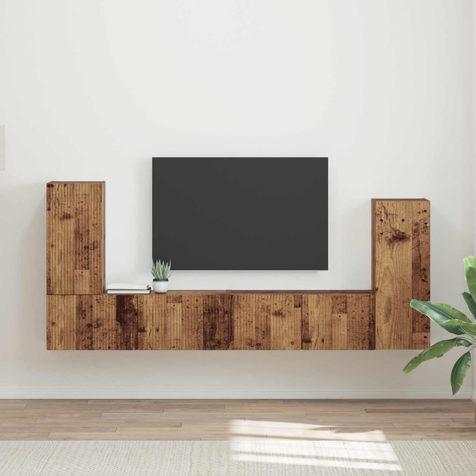 Ensemble meuble TV 4 pc Bois Ancien Bois d'ingénierie