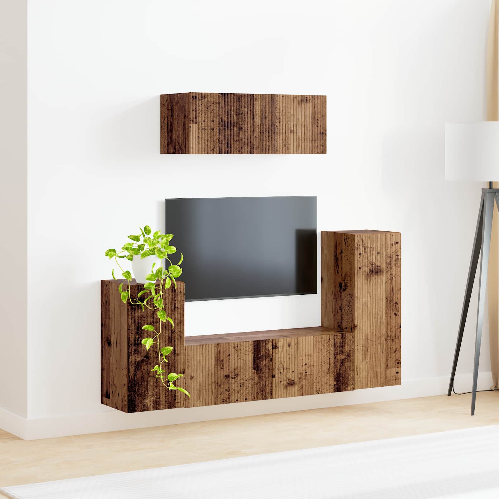 Ensemble meuble TV 4 pc Bois Ancien Bois d'ingénierie