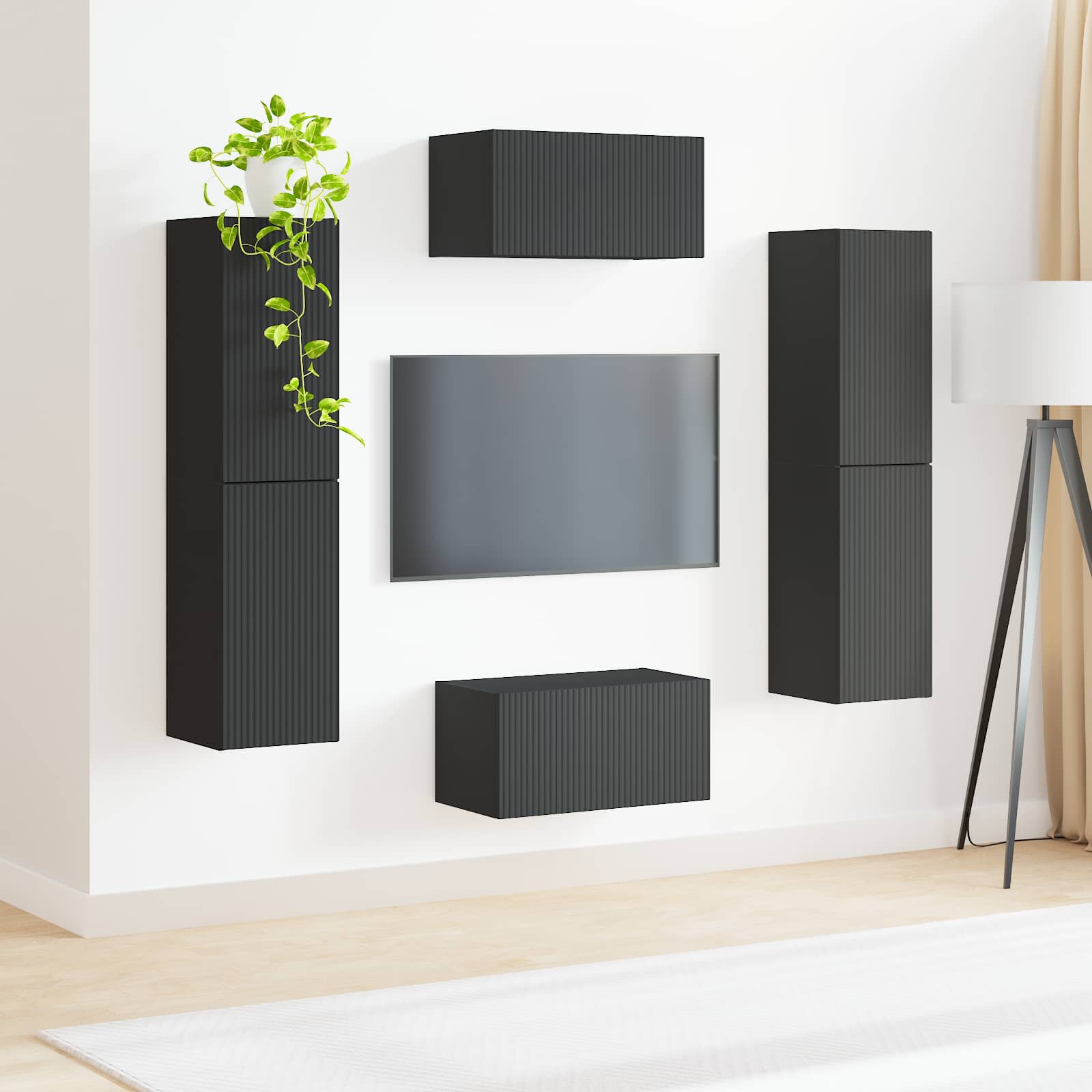 Ensemble meuble TV 6 pc Noir Bois d'ingénierie