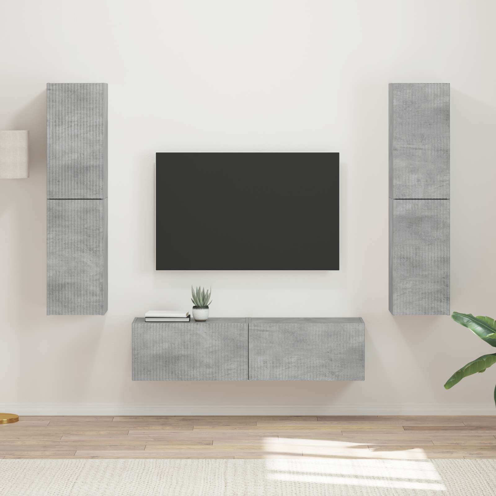 Ensemble meuble TV 6 pc Gris béton Bois d'ingénierie
