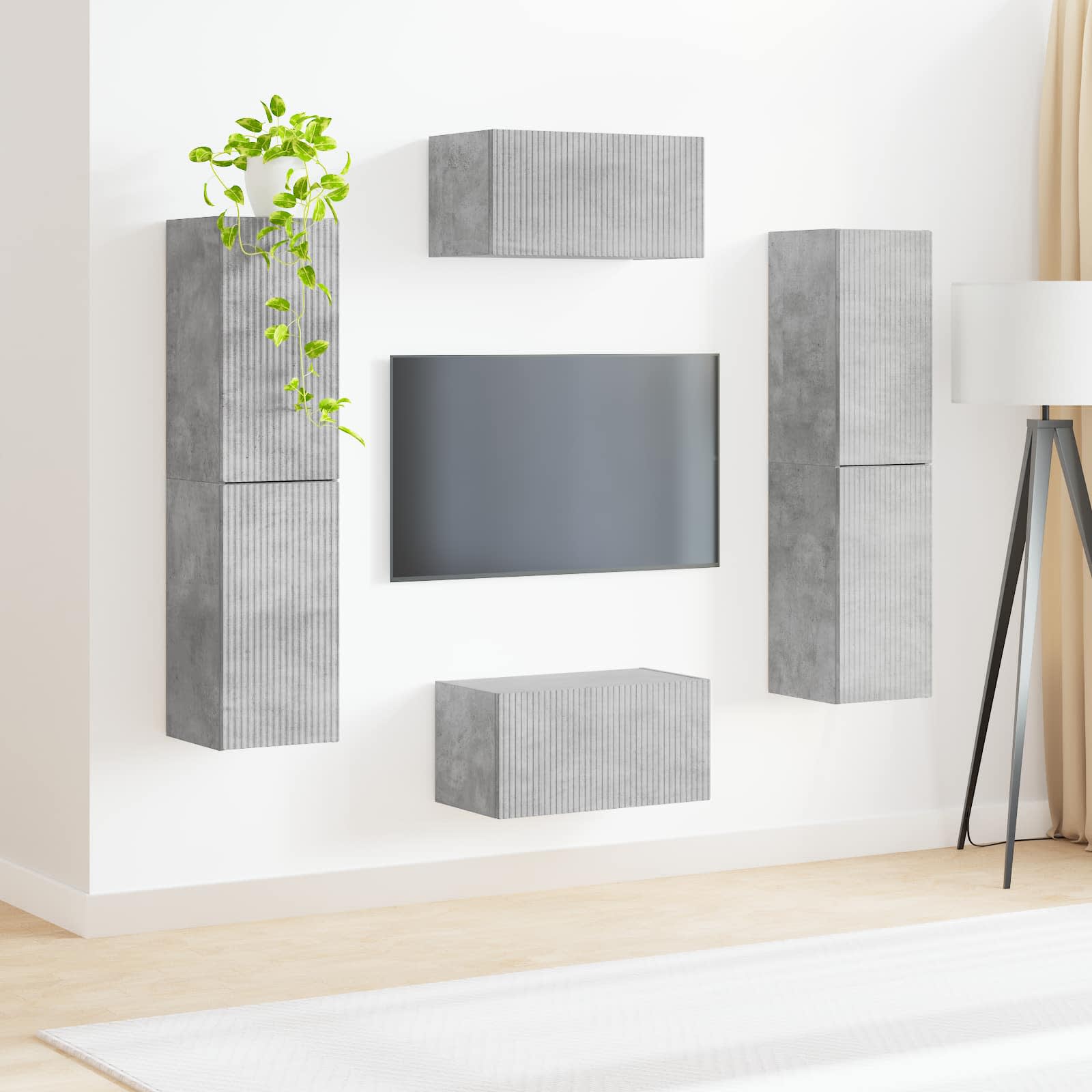 Ensemble meuble TV 6 pc Gris béton Bois d'ingénierie