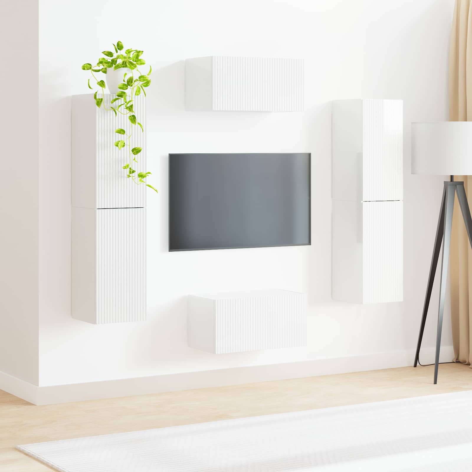 Ensemble meuble TV 6 pc Blanc brillant Bois d'ingénierie