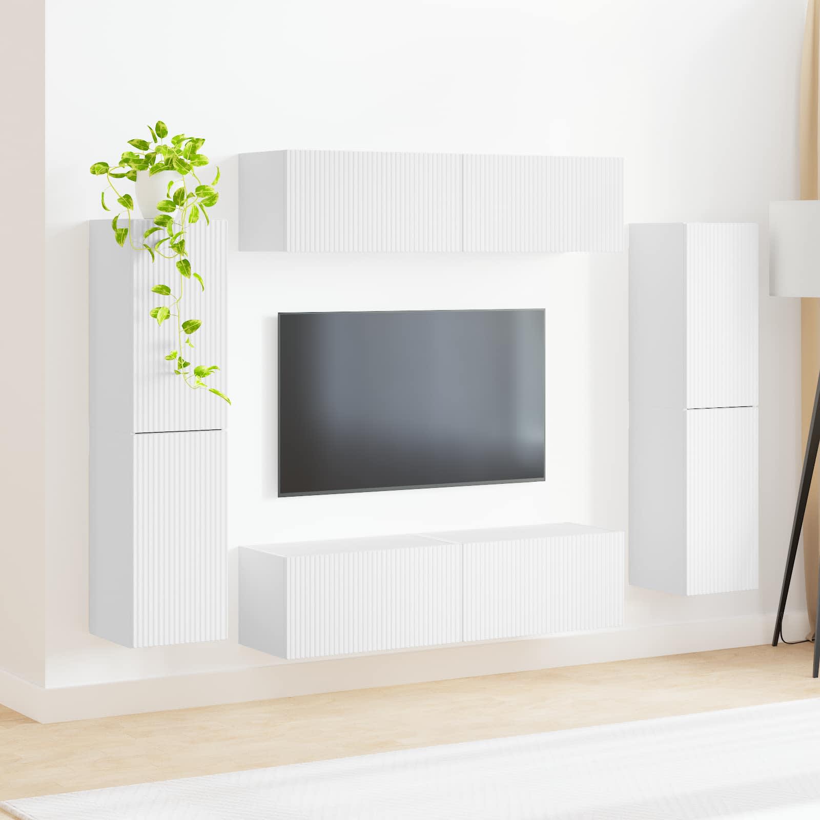 Ensemble meuble TV 8 pc Blanc Bois d'ingénierie