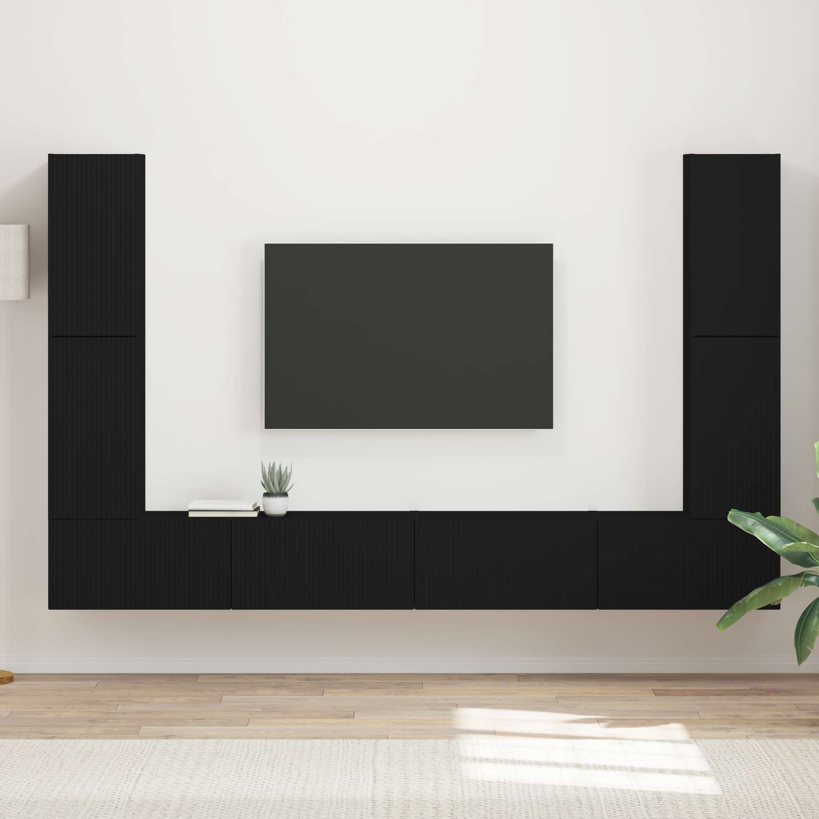 Ensemble meuble TV 8 pc Noir Bois d'ingénierie