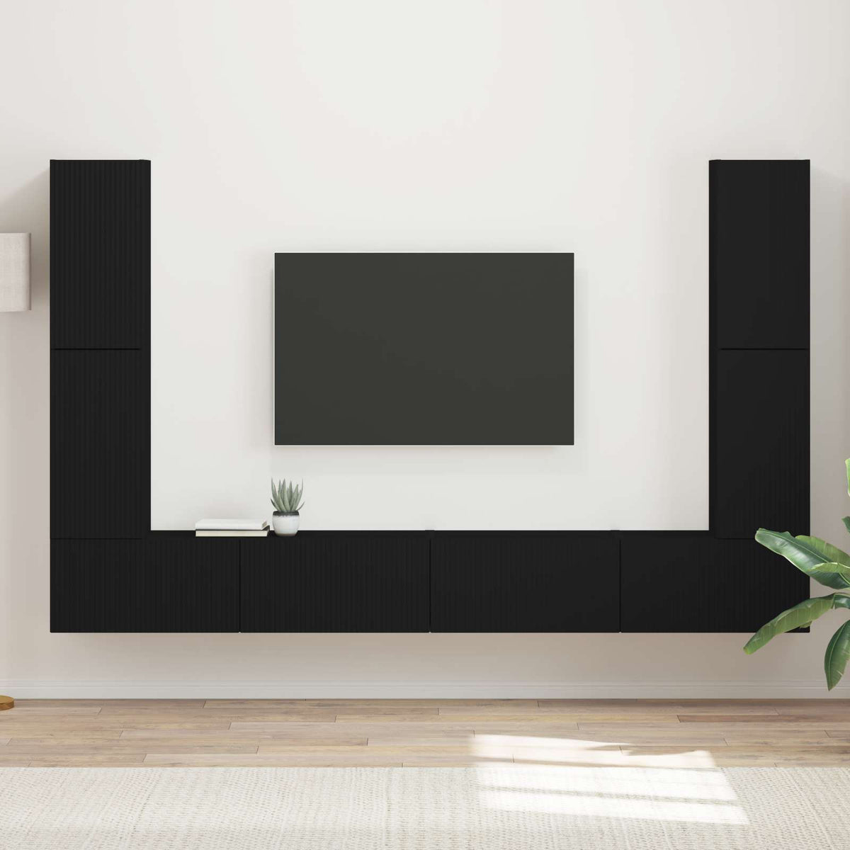 Ensemble meuble TV 8 pc Noir Bois d’ingénierie - XIOS Store SNC
