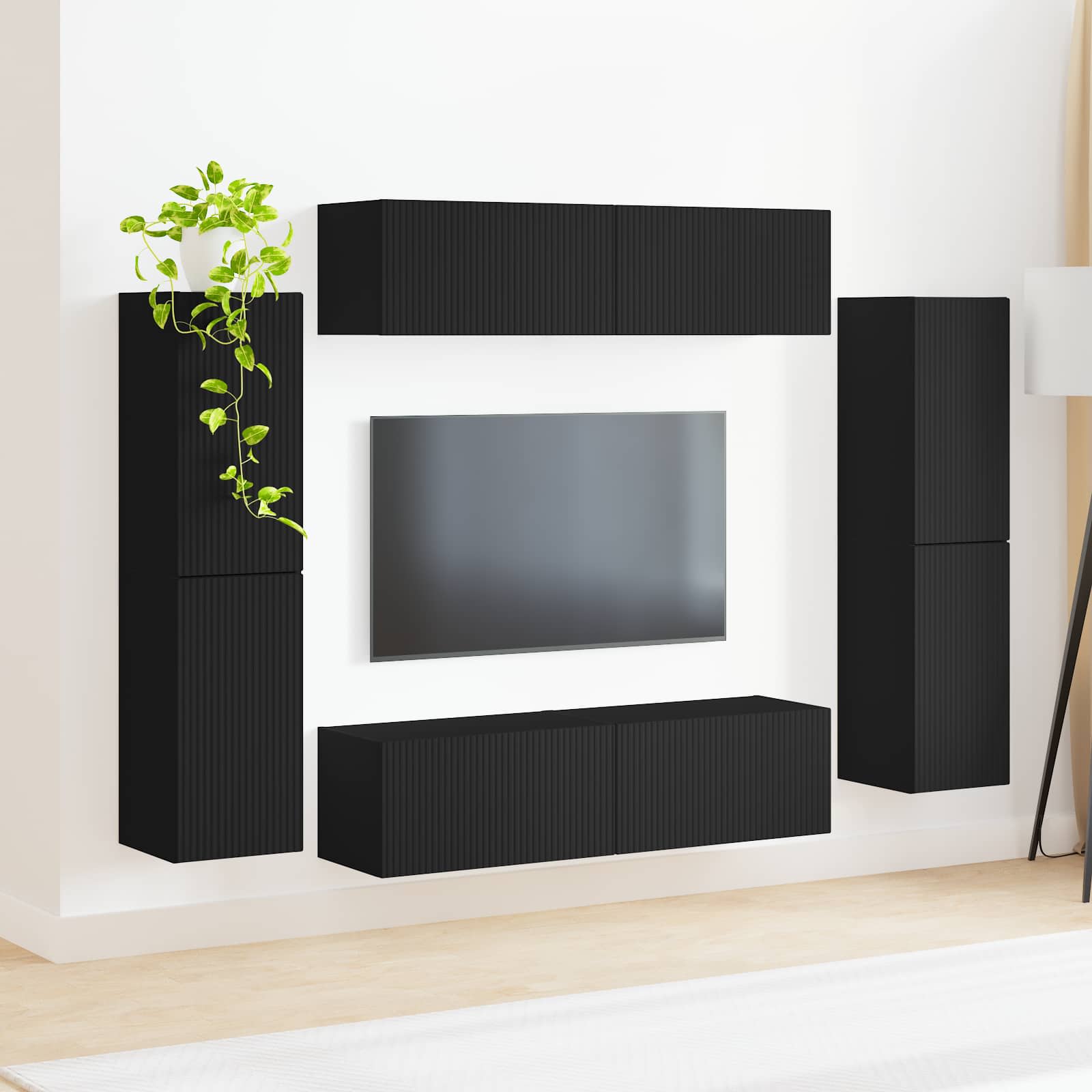 Ensemble meuble TV 8 pc Noir Bois d’ingénierie - XIOS Store SNC