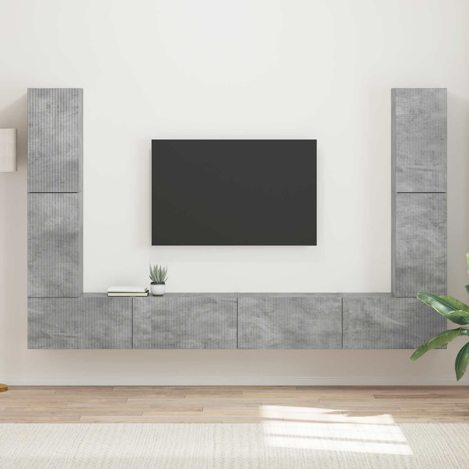 Ensemble meuble TV 8 pc Gris béton Bois d'ingénierie