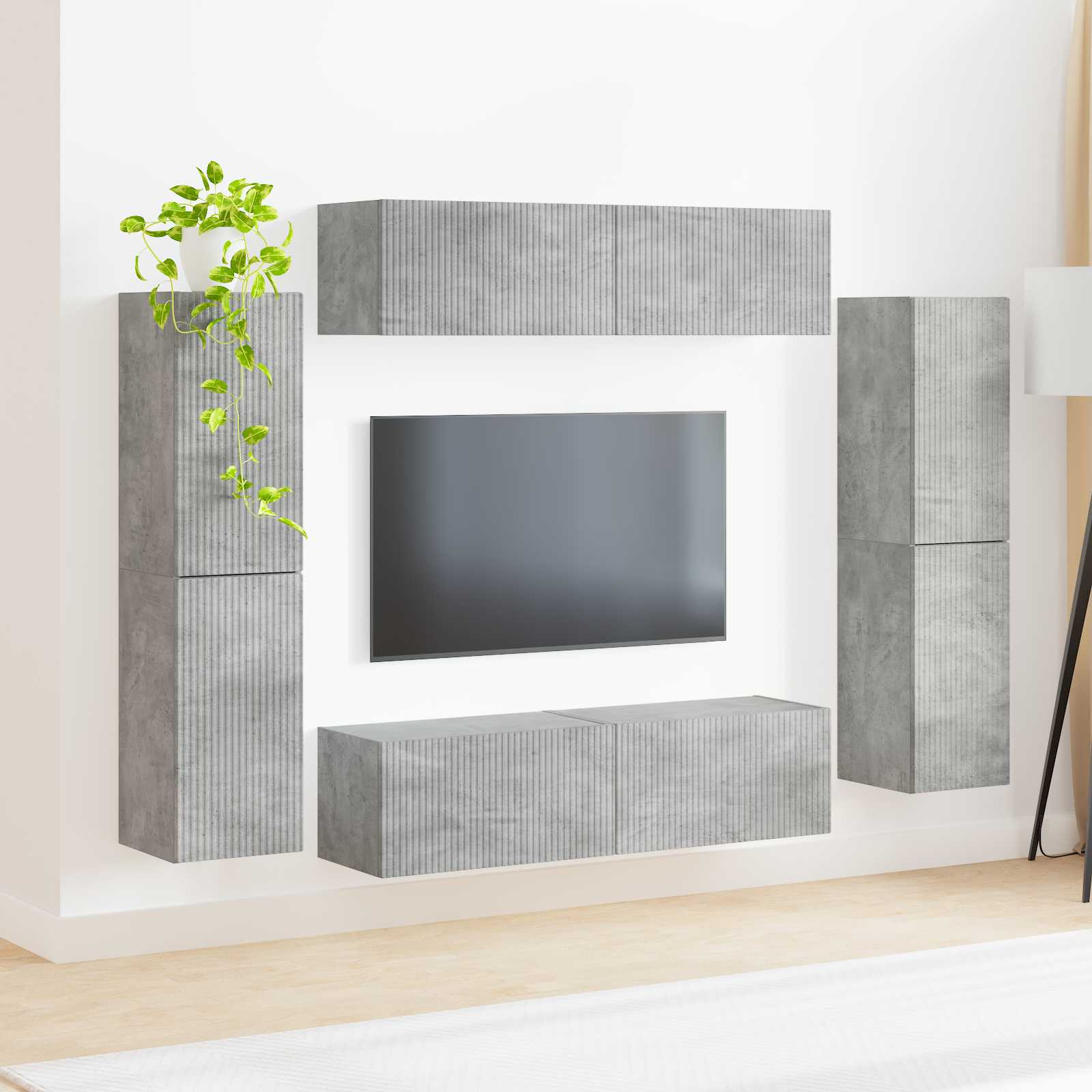 Ensemble meuble TV 8 pc Gris béton Bois d'ingénierie