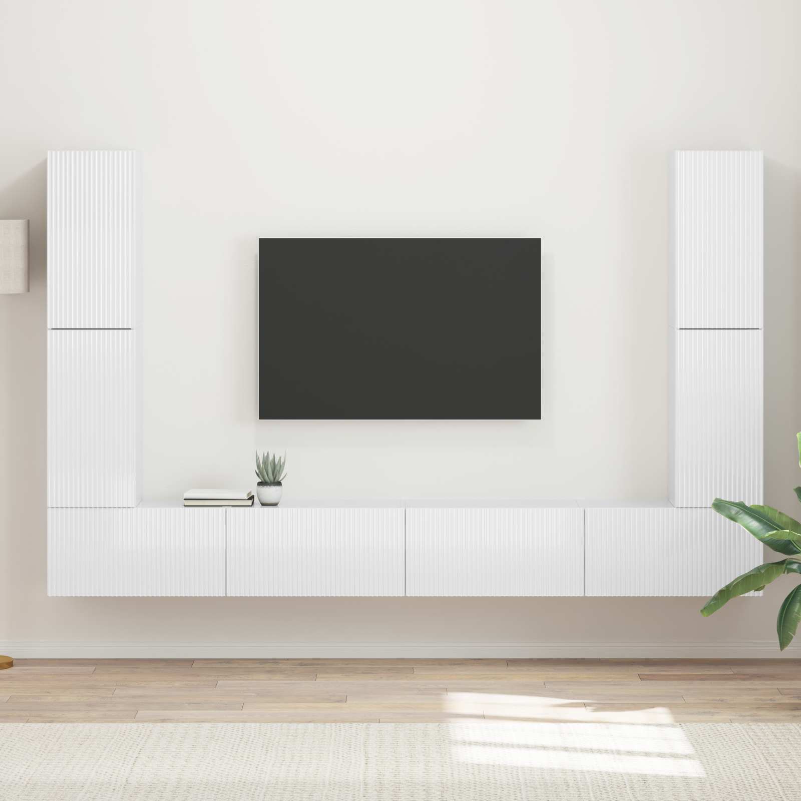 Ensemble meuble TV 8 pc Blanc brillant Bois d'ingénierie