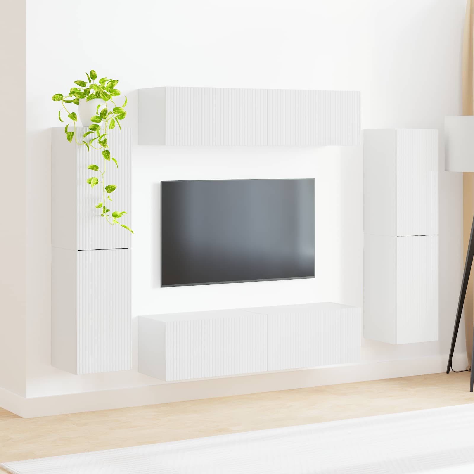 Ensemble meuble TV 8 pc Blanc brillant Bois d'ingénierie