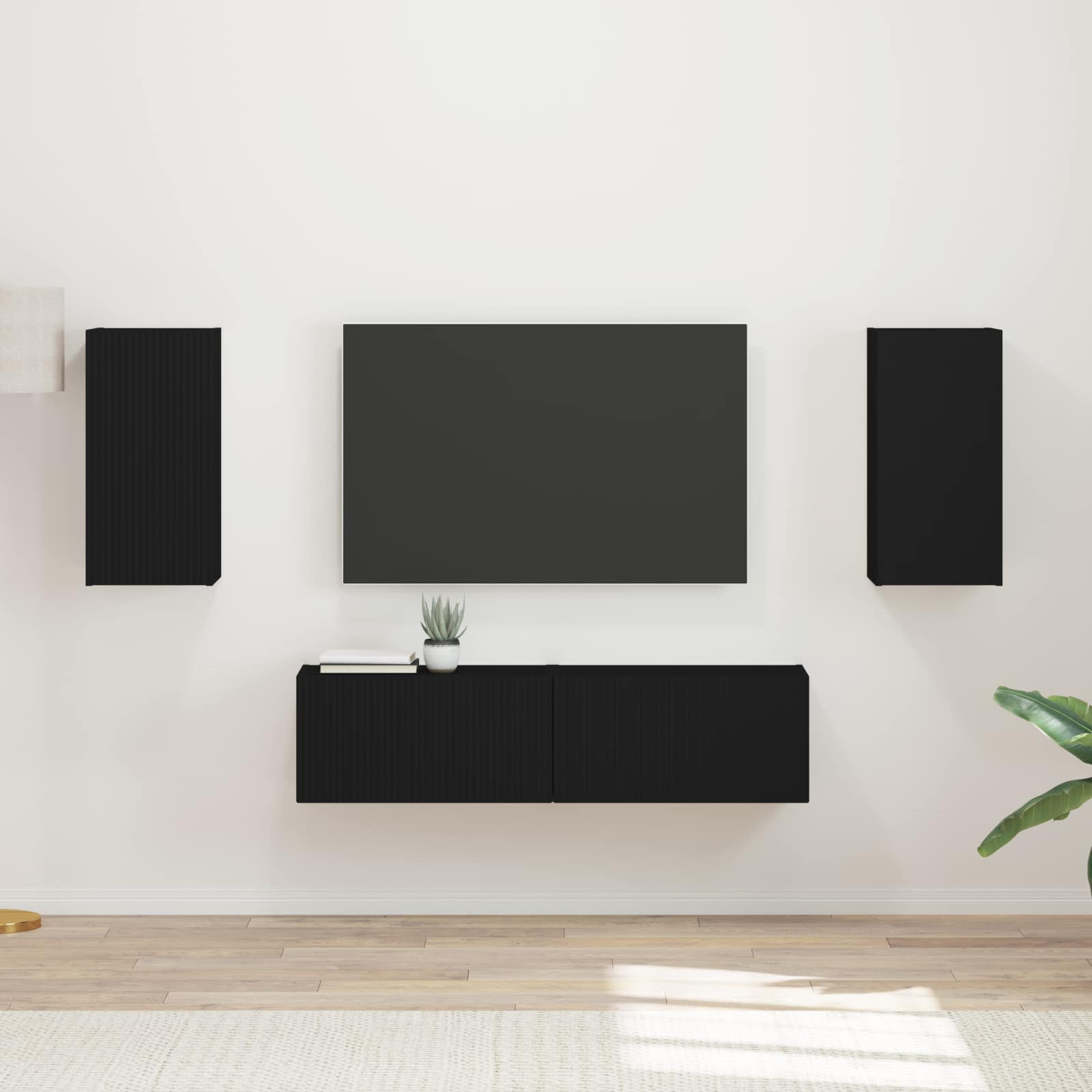 Ensemble meuble TV 4 pc Noir Bois d'ingénierie