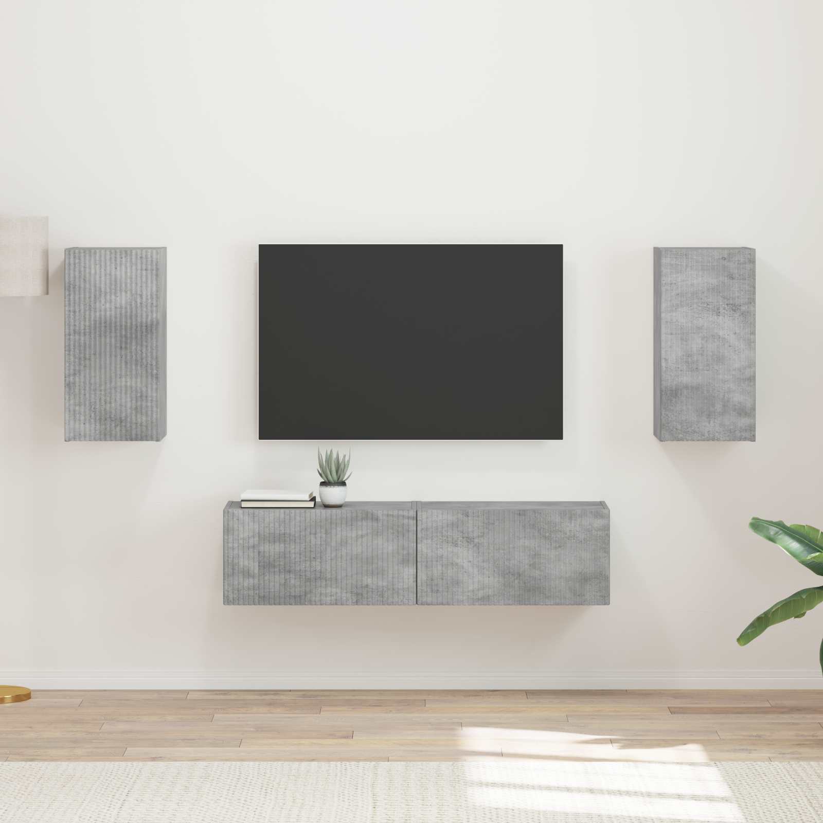 Ensemble meuble TV 4 pc Gris béton Bois d'ingénierie