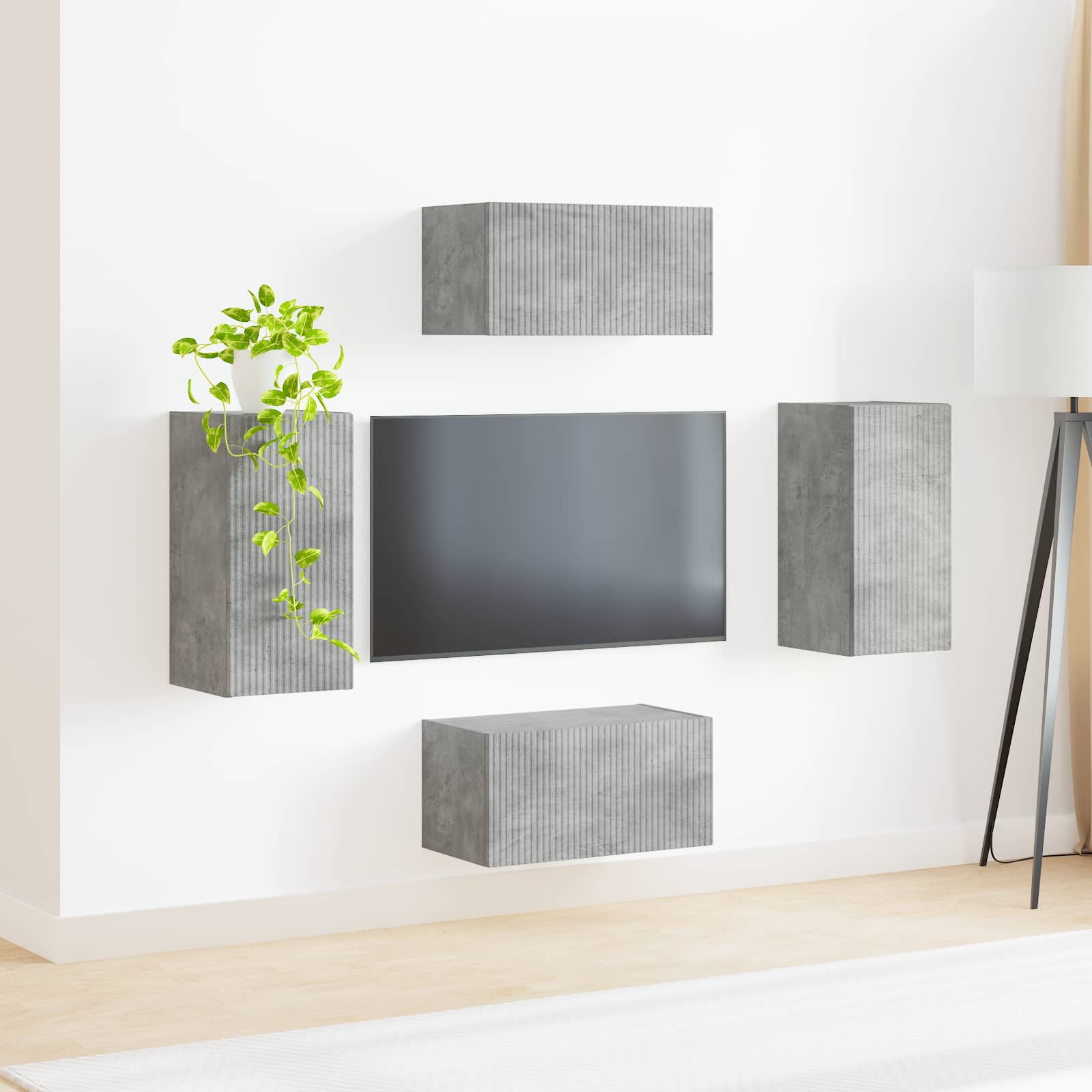 Ensemble meuble TV 4 pcs Gris béton Bois d'ingénierie - XIOS