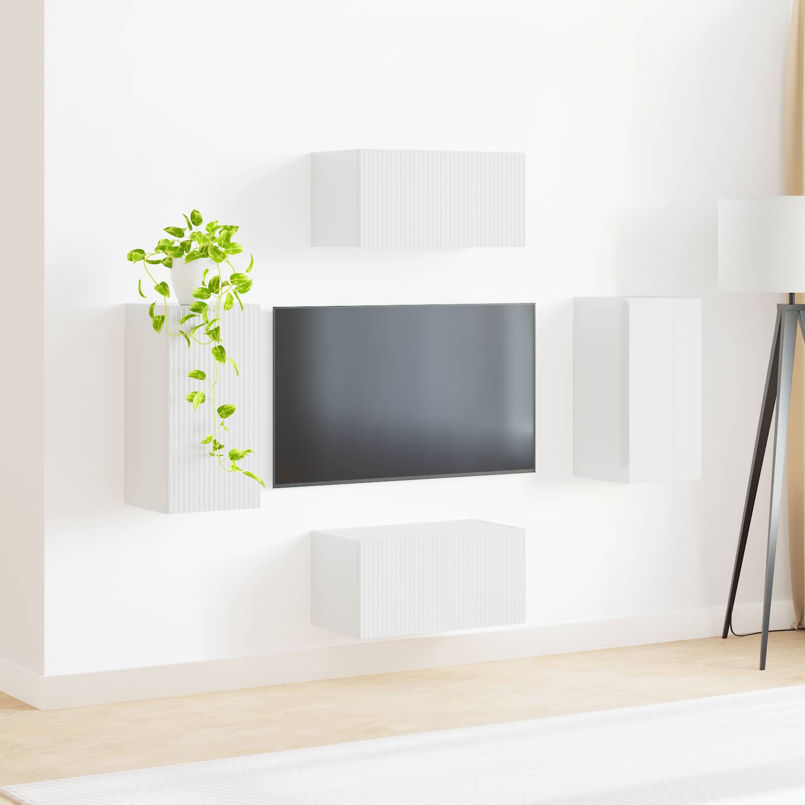 Ensemble meuble TV 4 pc Blanc brillant Bois d'ingénierie
