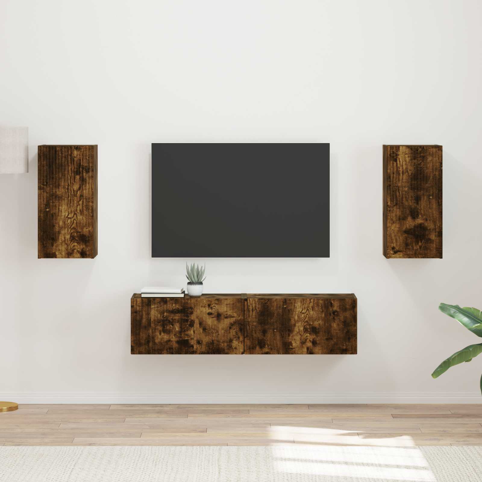 Ensemble meuble TV 4 pc Chêne fumé Bois d'ingénierie