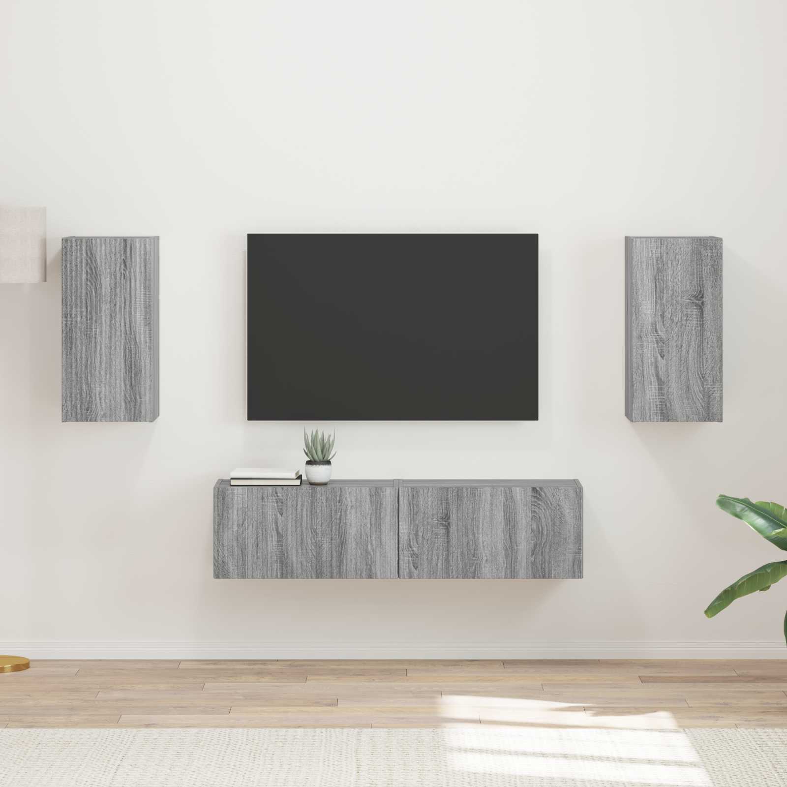 Ensemble meuble TV 4 pc Gris Sonoma Bois d'ingénierie