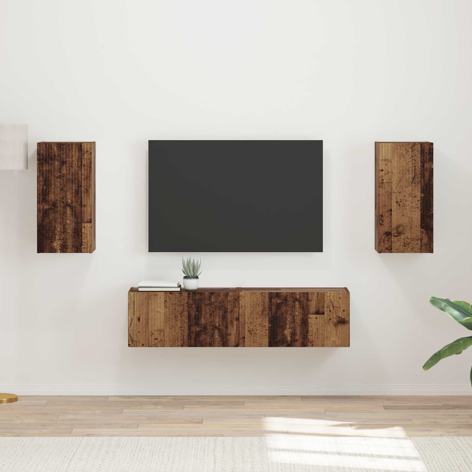 Ensemble meuble TV 4 pc Bois ancien Bois d'ingénierie