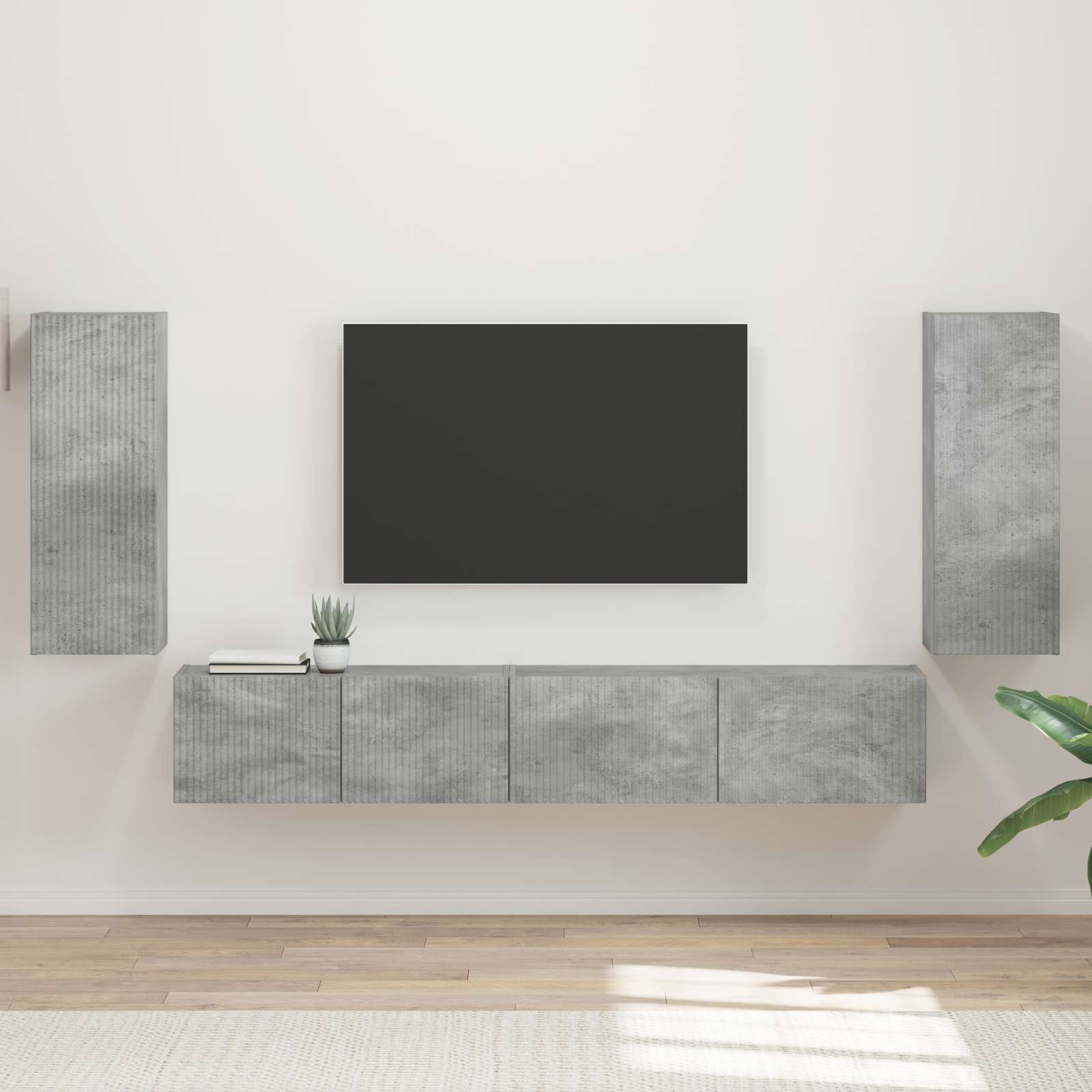 Ensemble meuble TV 4 pc Gris béton Bois d'ingénierie