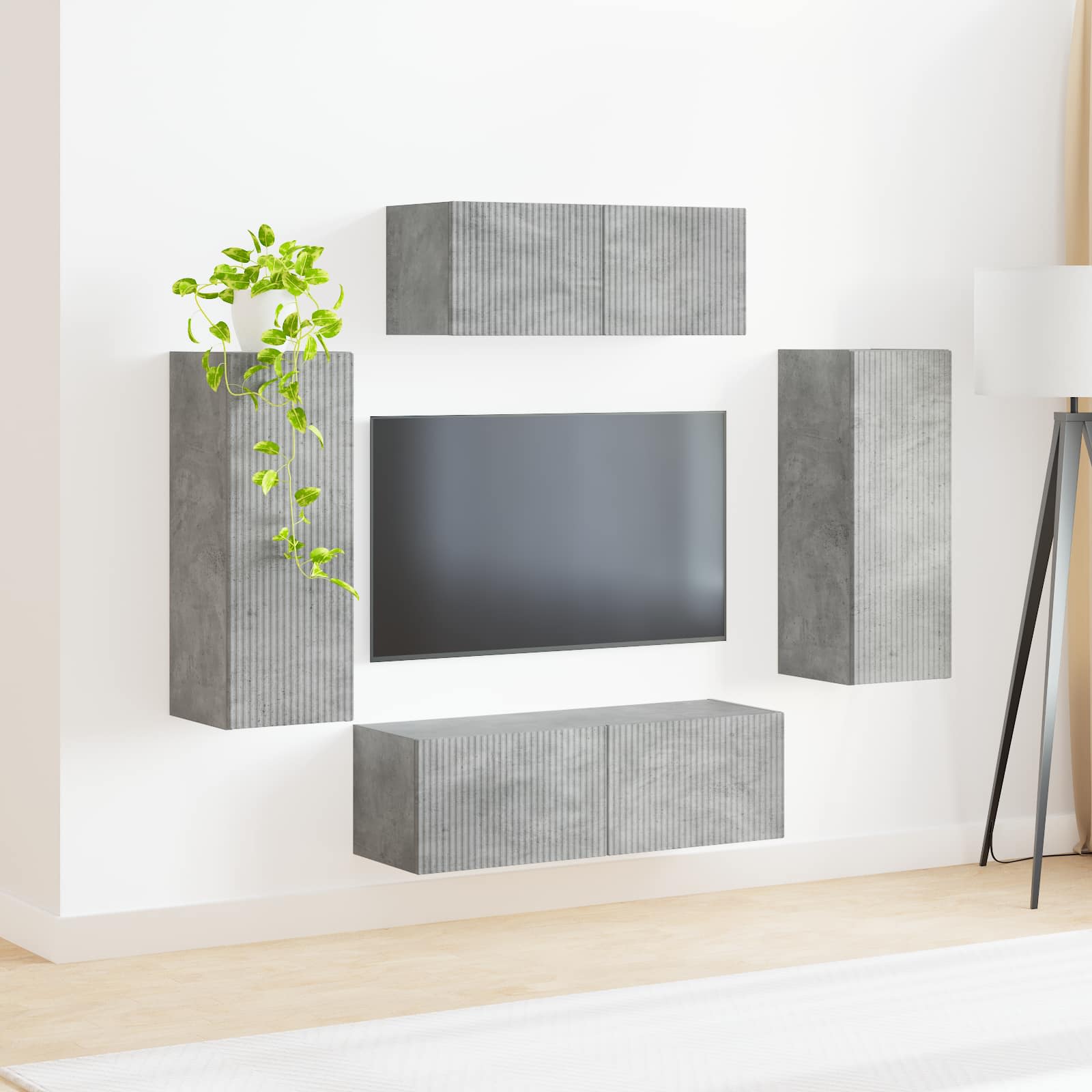 Ensemble meuble TV 4 pcs Gris béton Bois d'ingénierie - XIOS