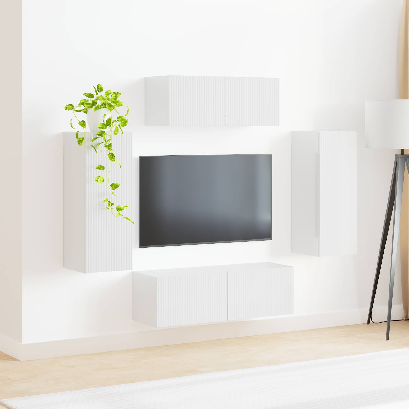 Ensemble meuble TV 4 pc Blanc brillant Bois d'ingénierie