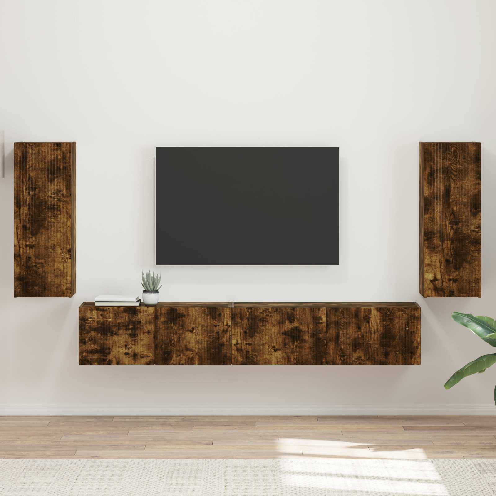 Ensemble meuble TV 4 pc Chêne fumé Bois d'ingénierie